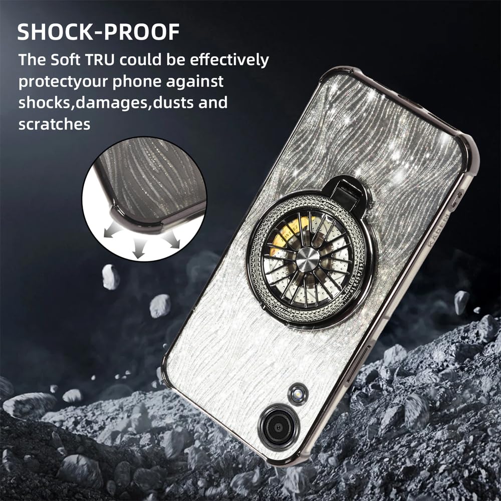 Condition photo showing New/Like New for for Samsung Galaxy A03 Core (Not Fit A03) Phone Case,for Shockproof Mobile Phone Case for Women and Girl, Glitter TPU Protective Cover with Kickstand for Samsung A03 Core (Black)