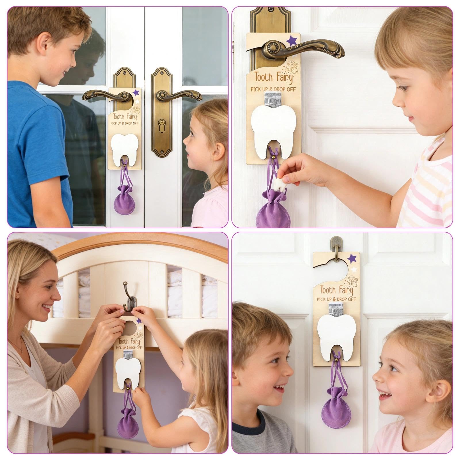 HUILATE Tooth Fairy Door Hanger, Tooth Fairy Gift Kit with Wooden Door Hanger - Image 4