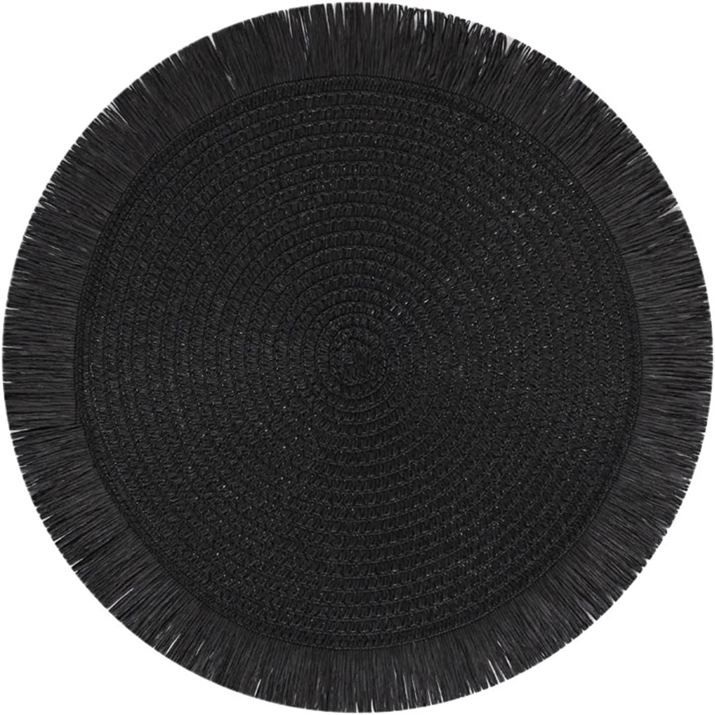Tassel Paper Woven Placemat Solid Color Circular Lace Anti Slip Placemat Environmentally Friendly Coffee Dining Table Decor Mat(Creamy-White)