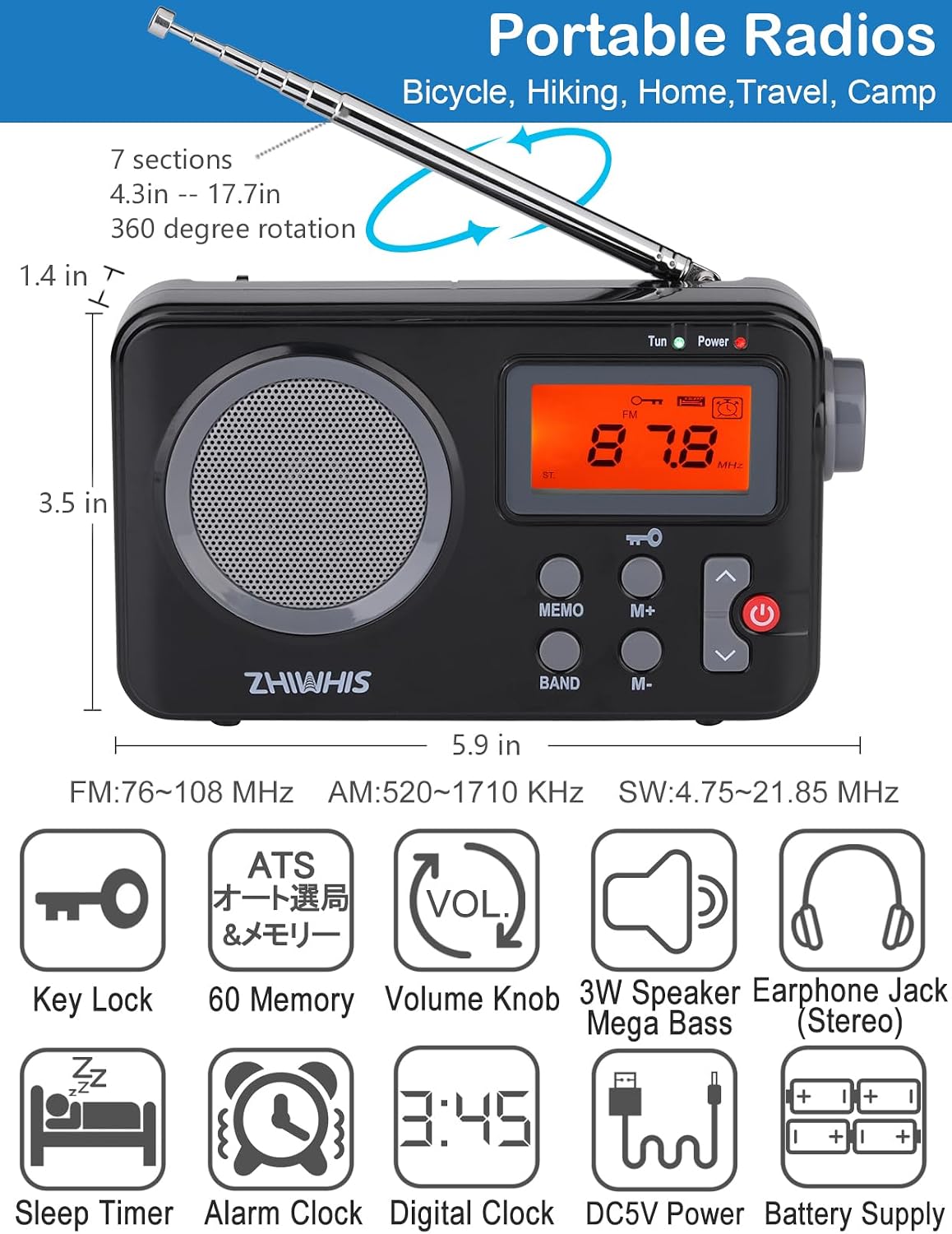 Radio Am Fm ZHIWHIS Portable AM/FM Radio - Digital Pocket Radio With ...