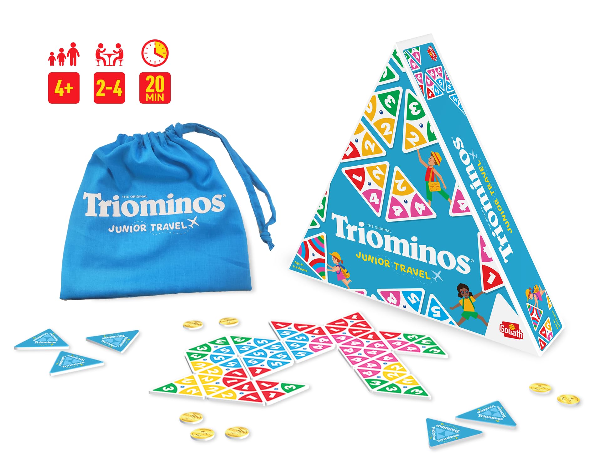 Goliath - TRIOMINOS JUNIOR Travel - Ewolucyjna gra Domino - Gra edukacyjna dla dzieci od 4 lat - 3-stronne Domino - Nauka kolorów, liczb i obliczeń - 1 do 4 graczy - 20 min