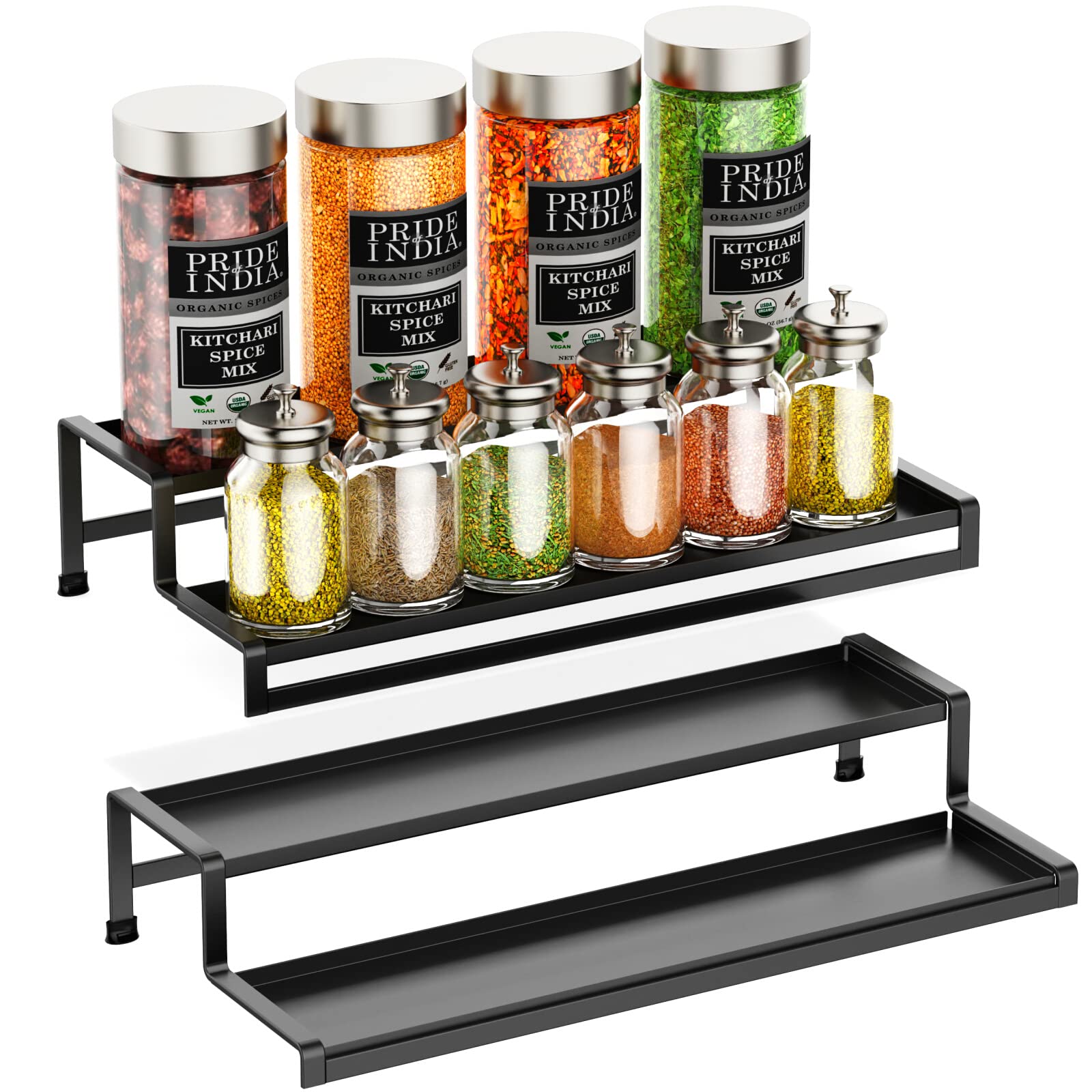 SHIOK DÉCOR Spice Rack Organizer For Cabinet, 2 Tier Black Expandable Spice Rack for Pantry, Spice Organizer Display Shelf (14.5 to 27.3 inch) (B0BLBVR8CG) Amazon Price History, Amazon Price Tracker