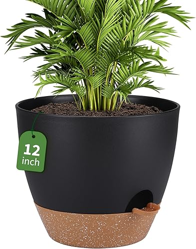 Macetas de 12 pulgadas, macetas con agujeros de drenaje de malla y depósito profundo, macetas para plantas de interior, maceta de riego automático