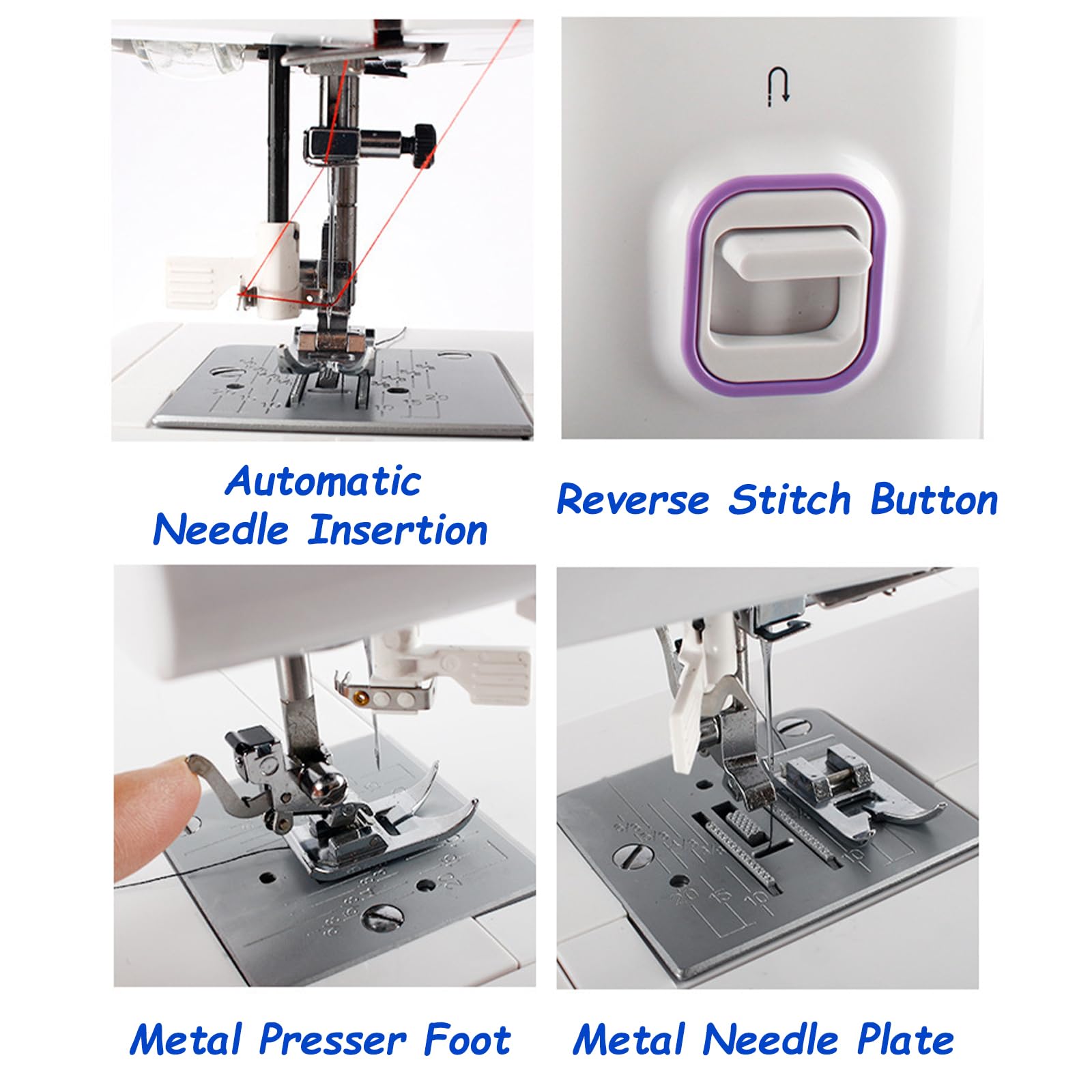 Eléctrica Portátil Máquina de Costura de 24 Agujas, Multifuncional Maquina Coser con Luz LED, Pequeña Máquina de Coser para Principiantes(Size:13.38 * 5.9 * 11.41in,Color:púrpura)