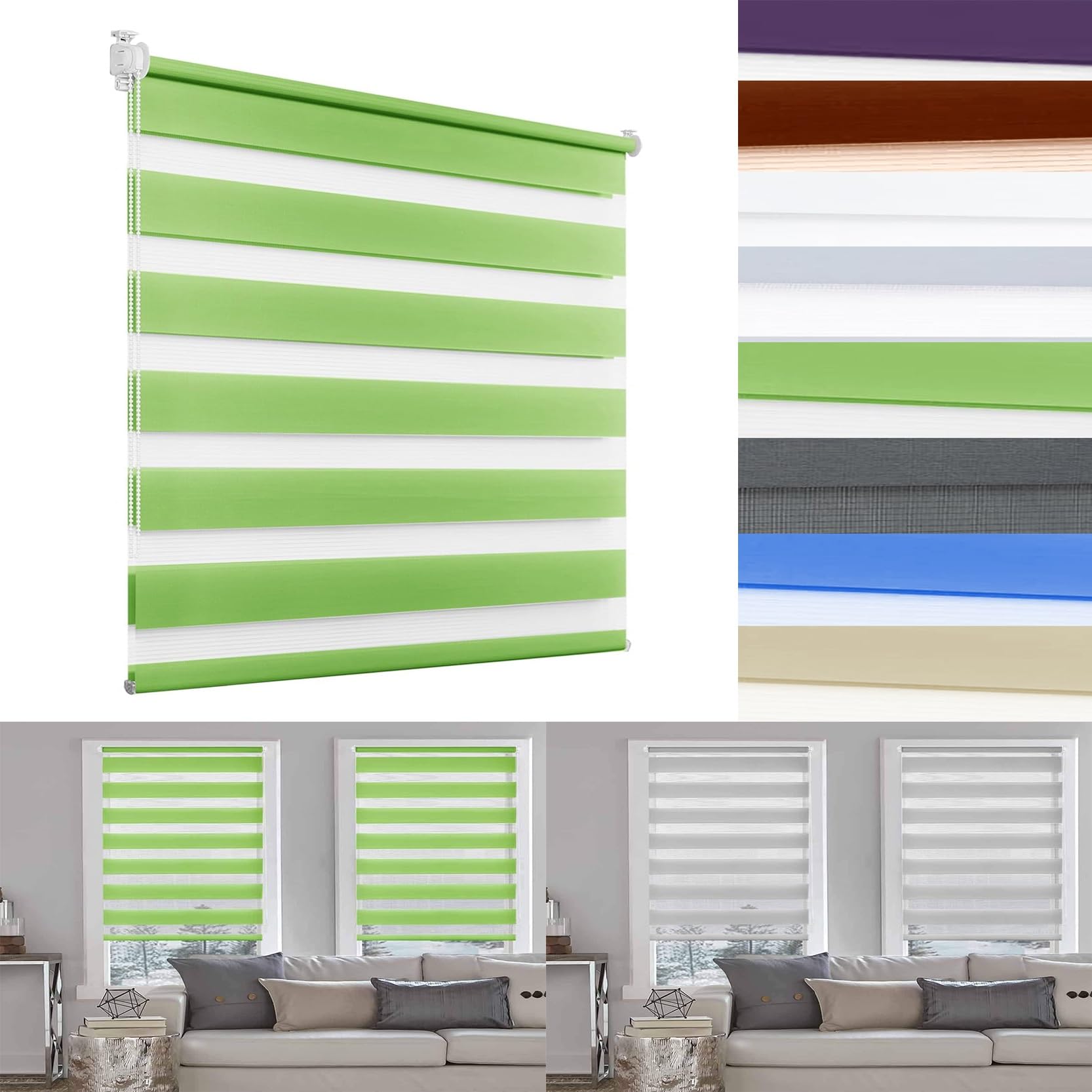 Stores Enrouleurs, Volets Occultants 50 x 180 cm Translucide Protection Solaire Rideau Occultant Thermiques Facile à Installer pour Fenêtre, Vert