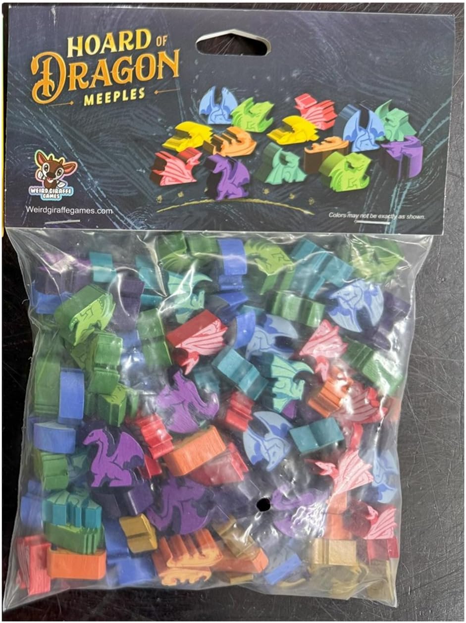 Hoard of Dragon Meeples by Weird Giraffe Games | Ages 14+ | 140 Piece Board Game Dragon Tokens | 7 Colors with 20 Dragons Each | Unique Shapes for Tabletop Gaming