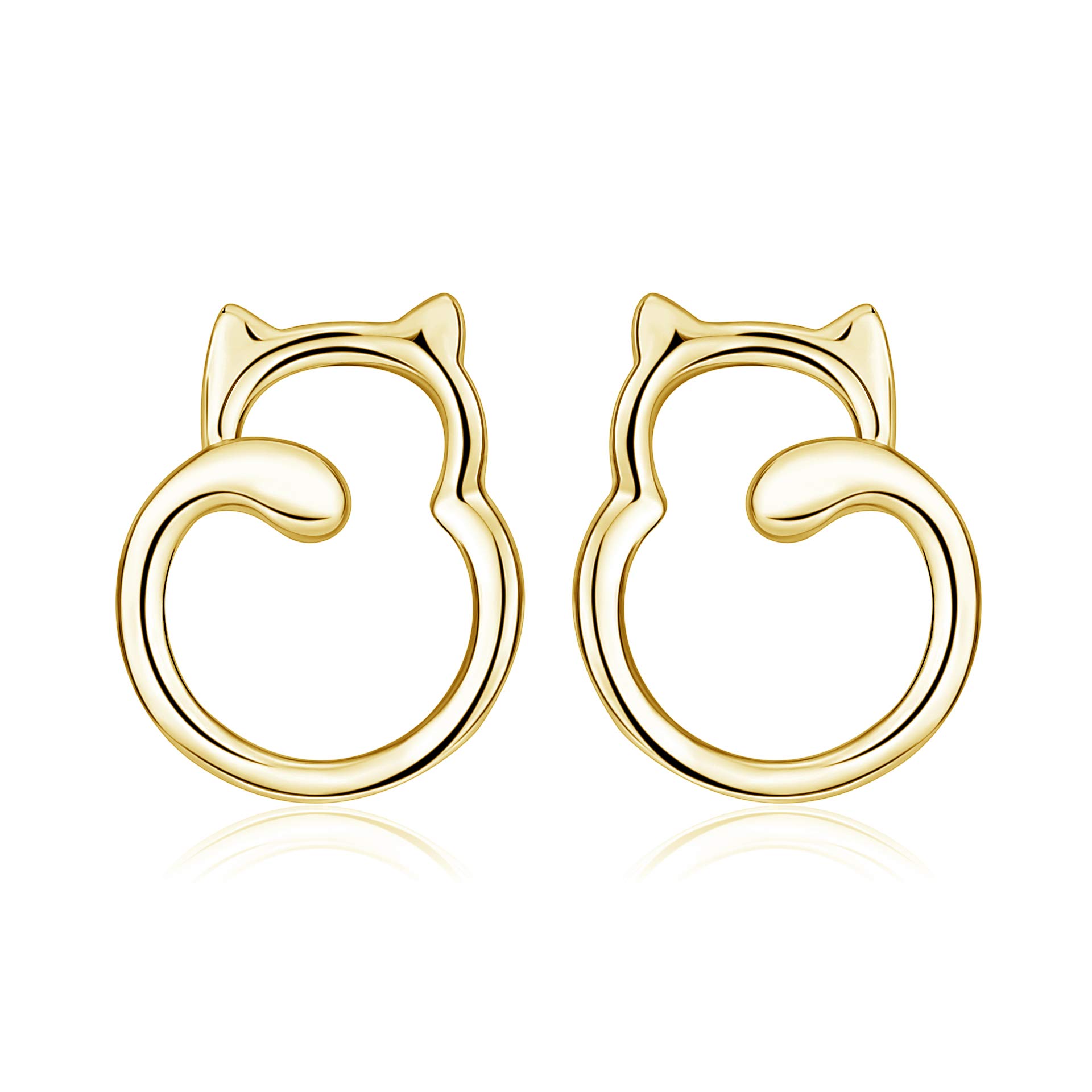 PEIMKO Cute Sterling Silver Hollow Cat Stud Earrings, Hypoallergenic Jewelry Gift for Women Girls White/Yellow/Rose 3 Color Available