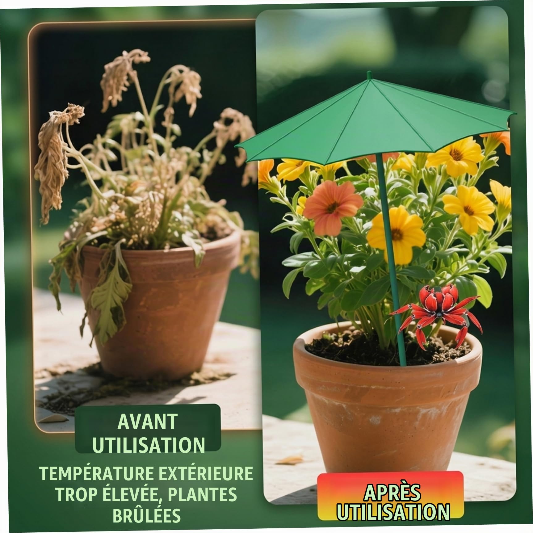 Lot de 5 parasols de jardin pour plantes, 44 cm hauteur, pour plantes d'extérieur, avec piquets en fibre verre, protection en tissu d'ombrage facile à installer