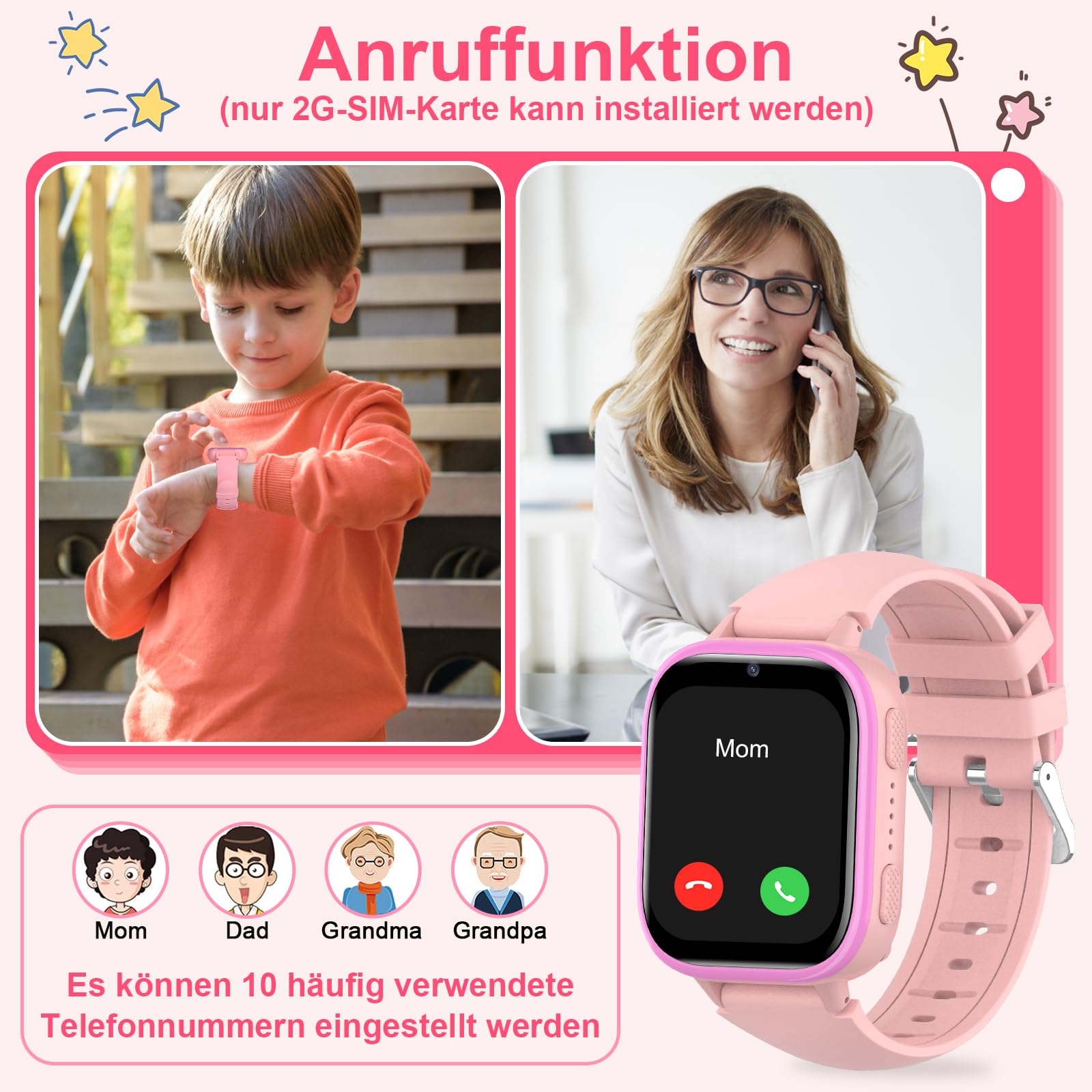 OKYUK Kindersmartwatch met oproepfunctie, smartwatch voor kinderen met