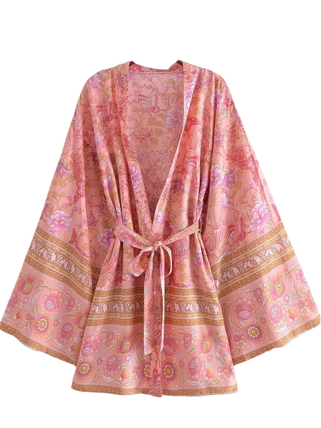 Disimlarl Kimono da donna con stampa floreale, stile bohémien, con maniche a pipistrello, copricostume da spiaggia