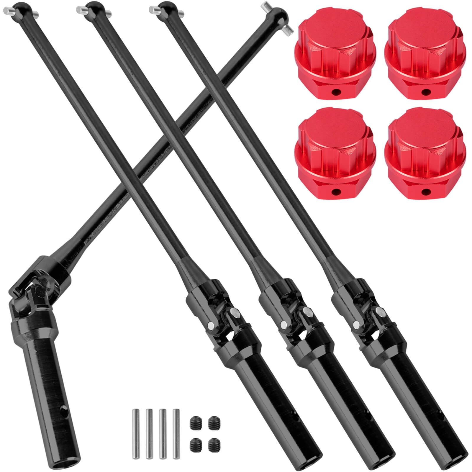 BRCatWPark RC Drive Shaft Axles Upgrades Part for 1/5 KRATON 8S BLX Outcast 8S BLX,4PCS Front Rear CVD Driveshaft w/Wheel Hex Nuts Hop Ups,Black & Red