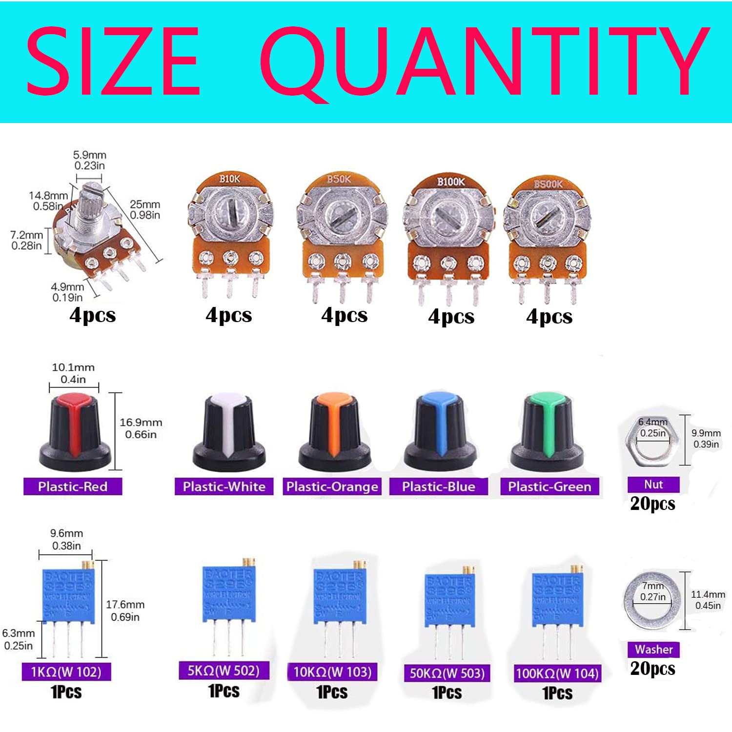 FULARR® 10Pcs Premium Linéaire Rotatif Cône Potentiomètre Set, Réglable FULARR® 10Pcs Premium Linéaire Rotatif Cône Potentiomètre Set, Réglable
