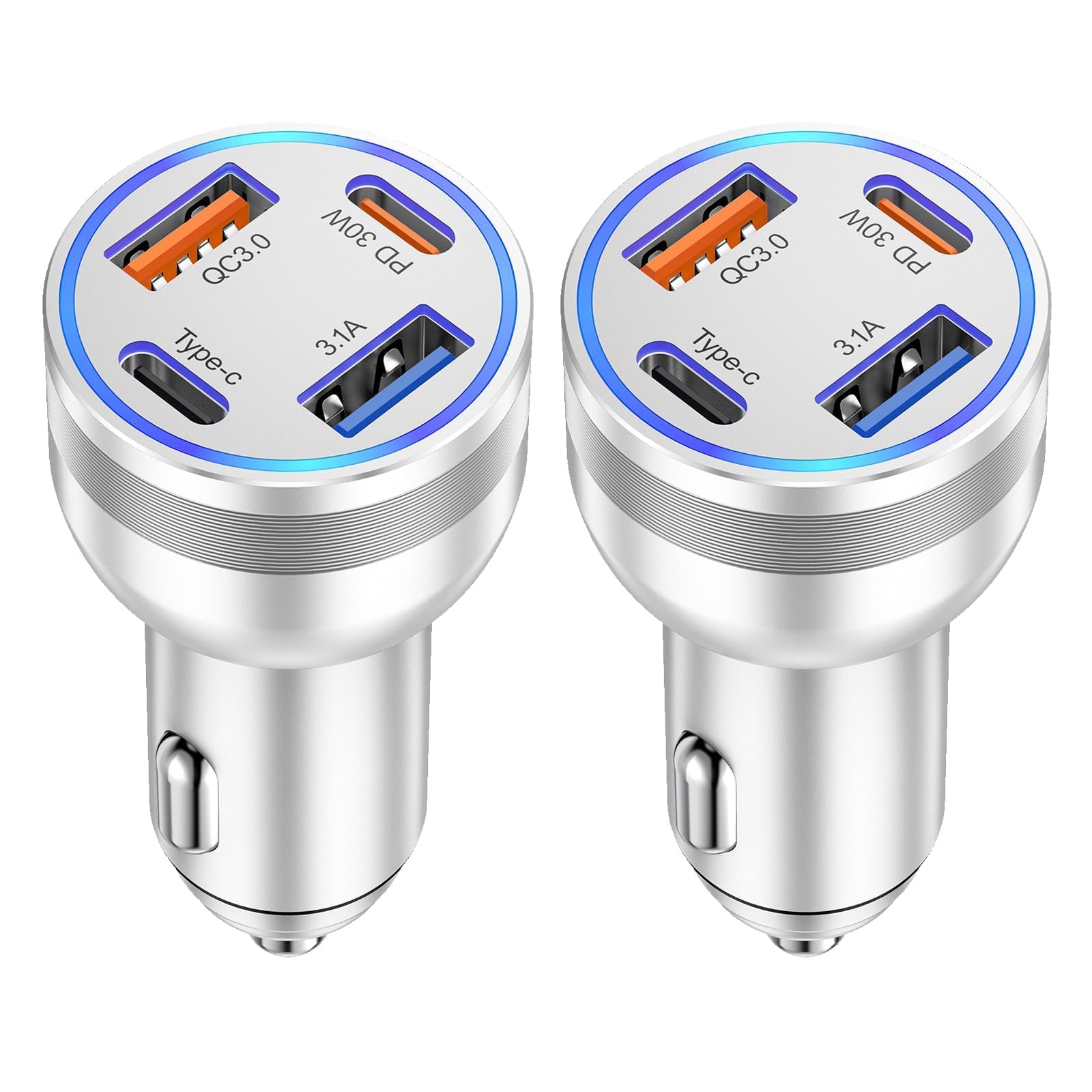 4-Port USB C Car Charger Fast Charging, 2 Pack 65W Car Phone Charger Adapter