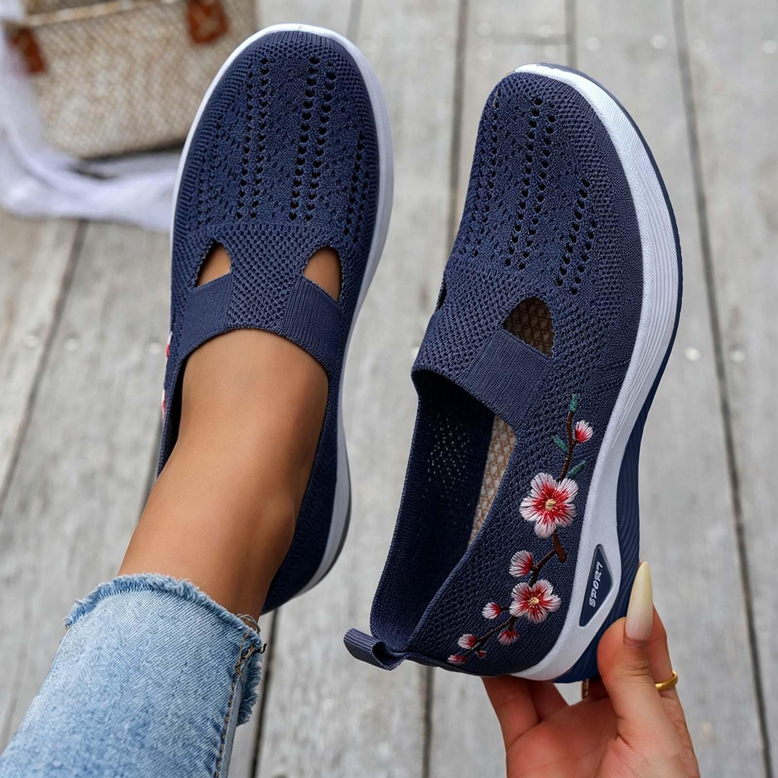 Zapatillas Ortopedicas Mujer Verano Zapatillas Sin Cordones para Caminar Comodos y Ligeros Sandalias Palas Transpirables y Antideslizantes Entrenamiento Deportivas Malla Deporte Zapatos de Diabéticos