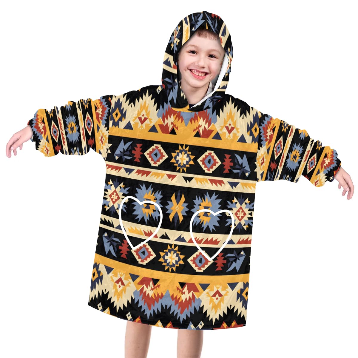 Wearable Blanket Hoodie for Kids, Shadowy Aztec Fleece Sweatshirt Blanket Oversized Blanket Sweatshirt with Pocket Flannel Warm Hooded Blanket 6-10 Year Old Girl Boy Gift, One Size