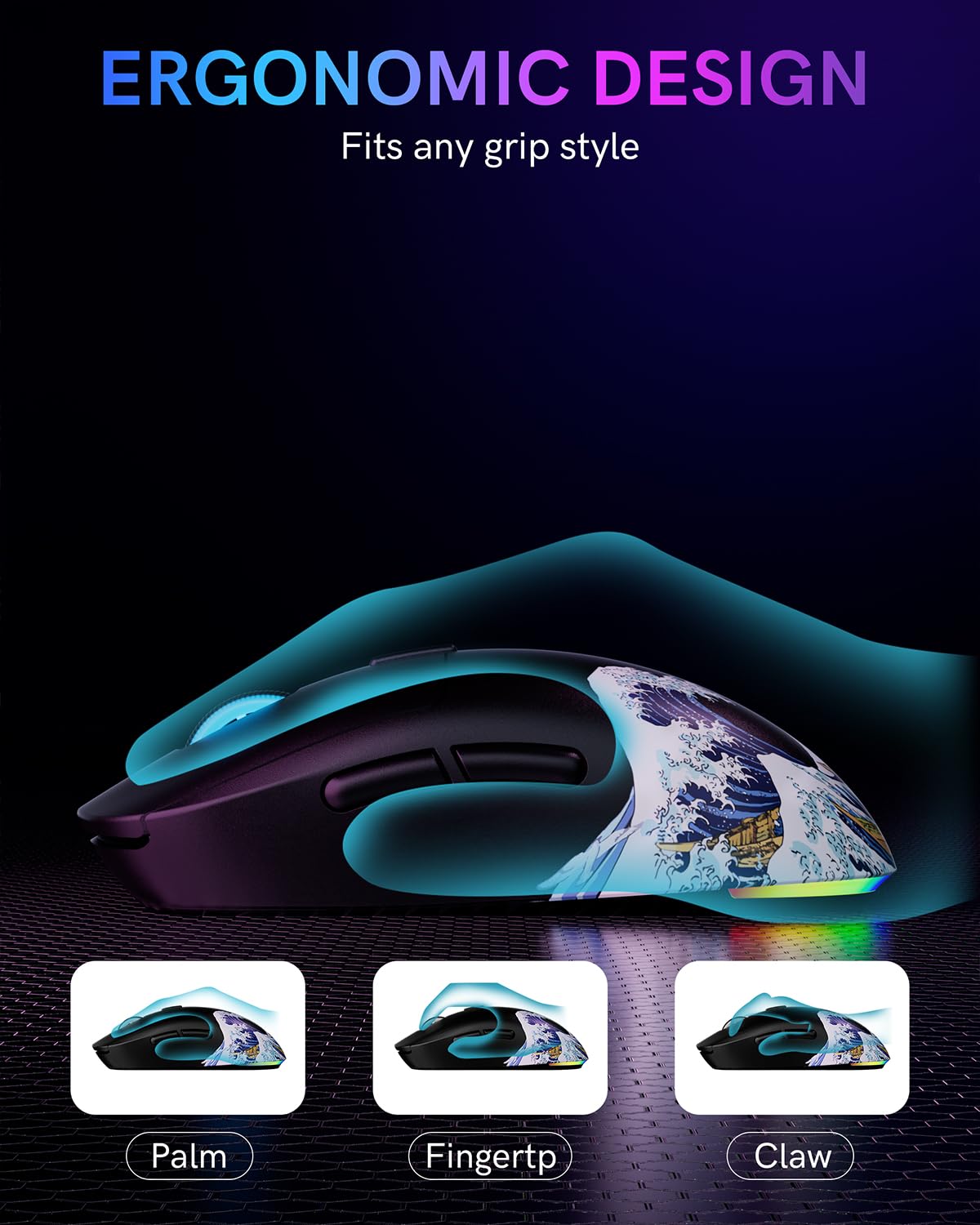 G57 Kabellose Gaming Maus, 8000 DPI 80g 2.4G/Bluetooth/USB-C Wiederaufladbare Kabellose Maus mit 5 Programmierbaren Tasten für PC/Mac, Schwarz