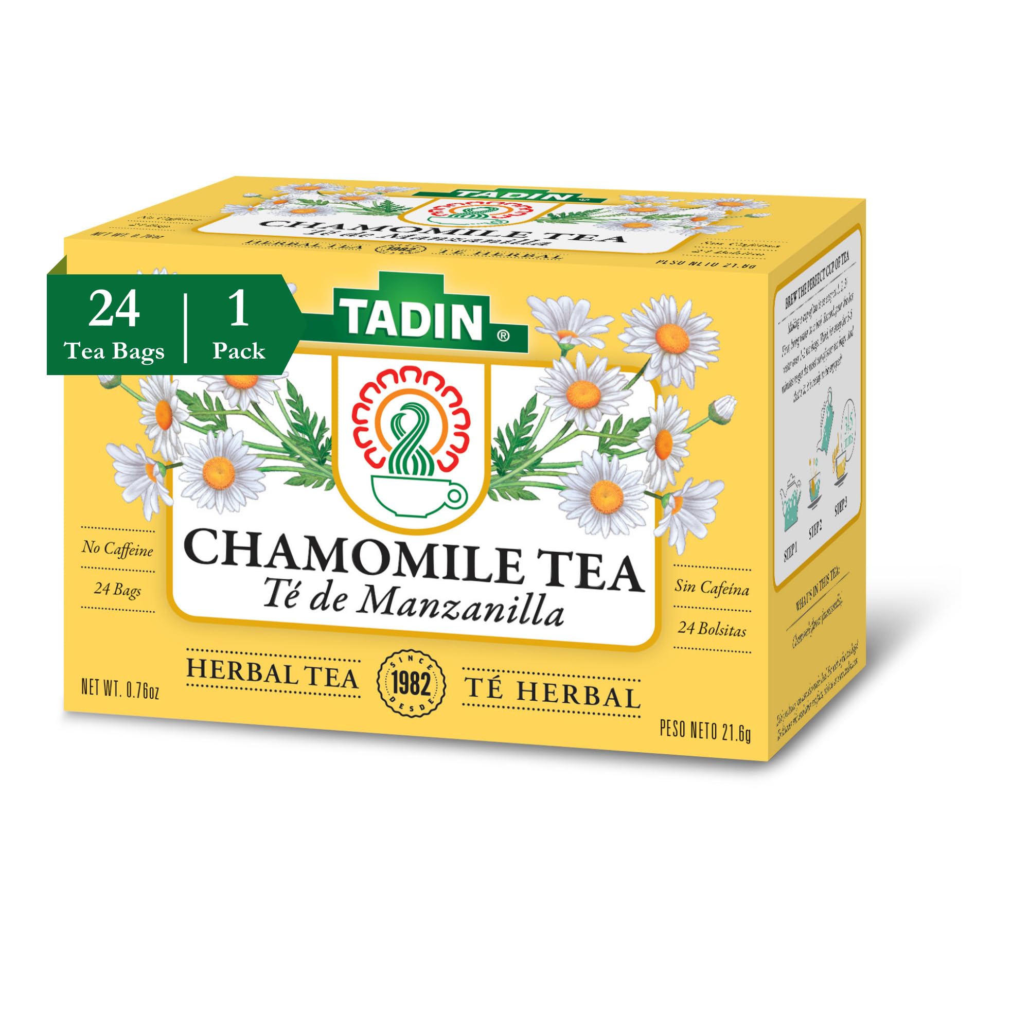 Chamomile Tea, Herbal Tea, Caffeine Free, 24 Tea Bags Per Box, Pack of 1