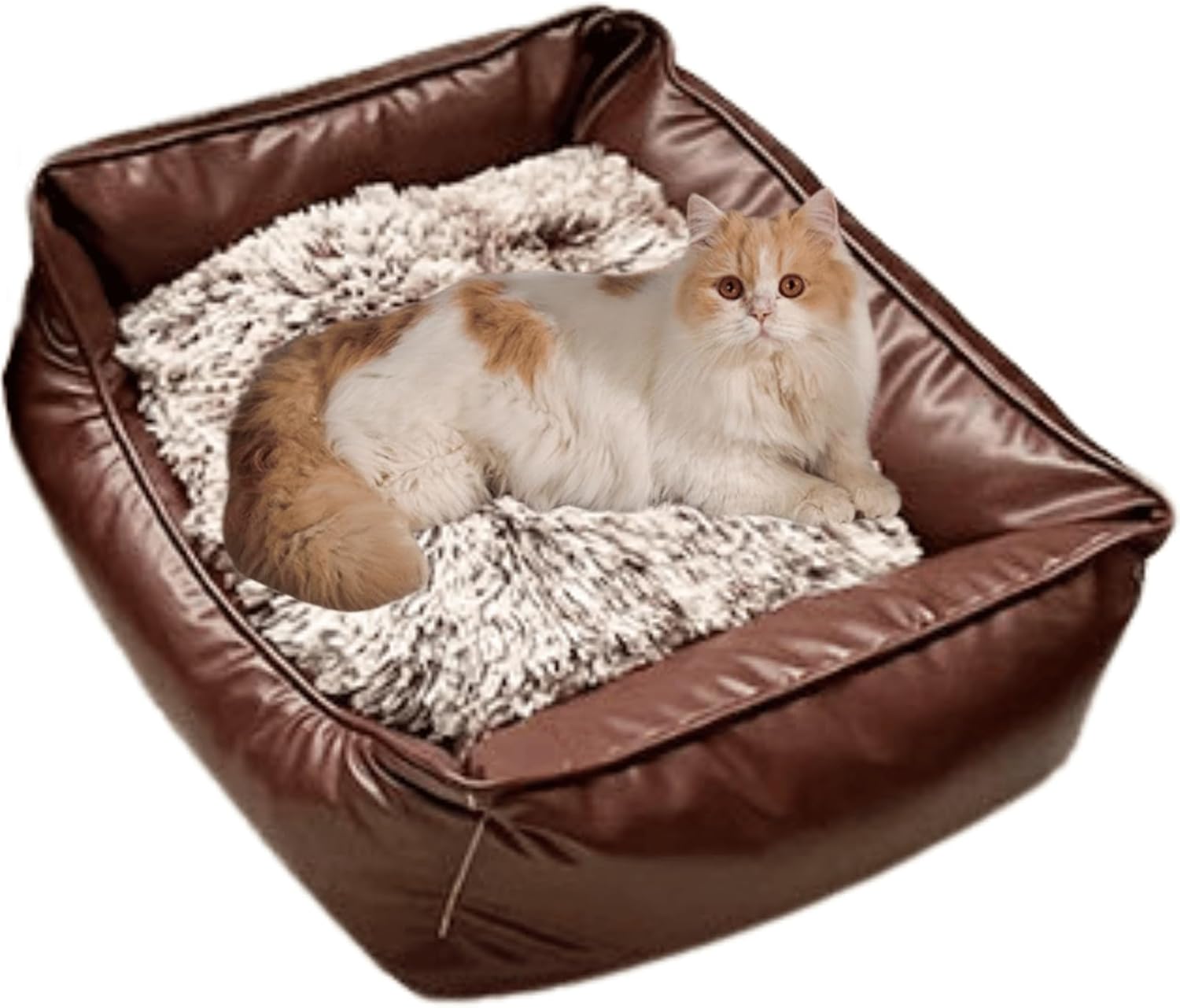 Pet Sofa Bed, Vintage Cat Dog Faux Leather Sofa with Non-Slip Bottom for Dogs Cats with Plush Cushions (Small)