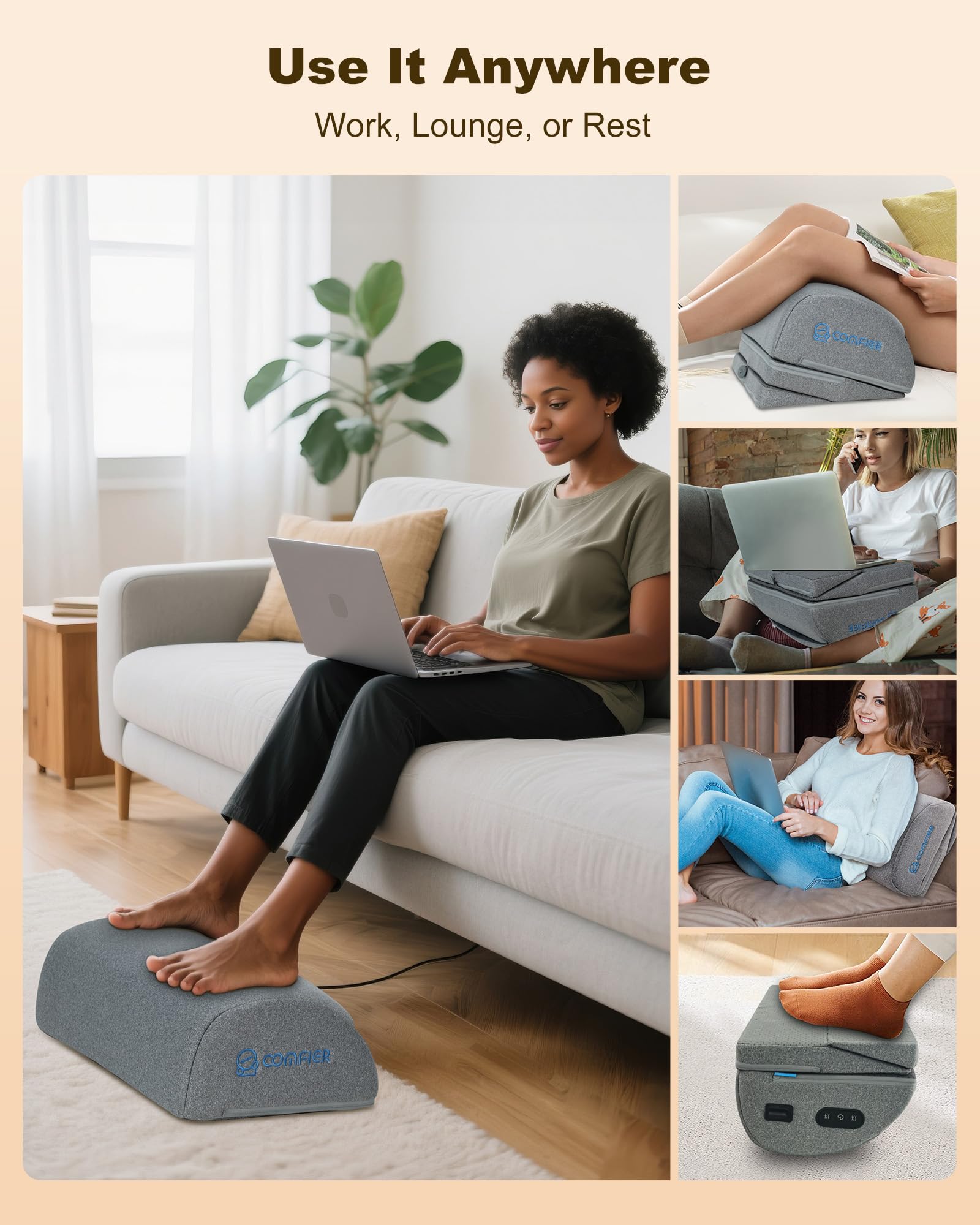 COMFIER Poggiapiedi da Scrivania con Riscaldamento e Vibrazione, Massaggiatore Piedi Regolabile in 3 Altezze, Funzione Ergonomica e Massaggio per Ufficio, Sedia da Gioco e Ufficio Domestico