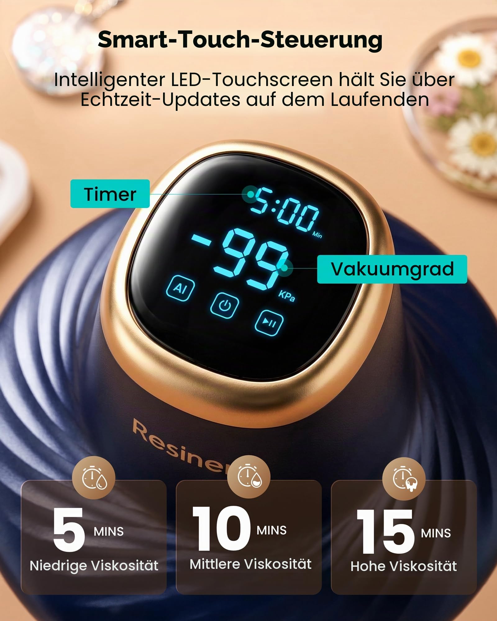 Resiners Airless Pro3 Harzblasentferner, 99 kPa Vakuumkammer (22L/min), 99% Blasen in 3 Minuten entfernen, 3,2L Großkapazität Harz Blasenentferner für Epoxidharz UV-Harz Silikonschmuckherstellung
