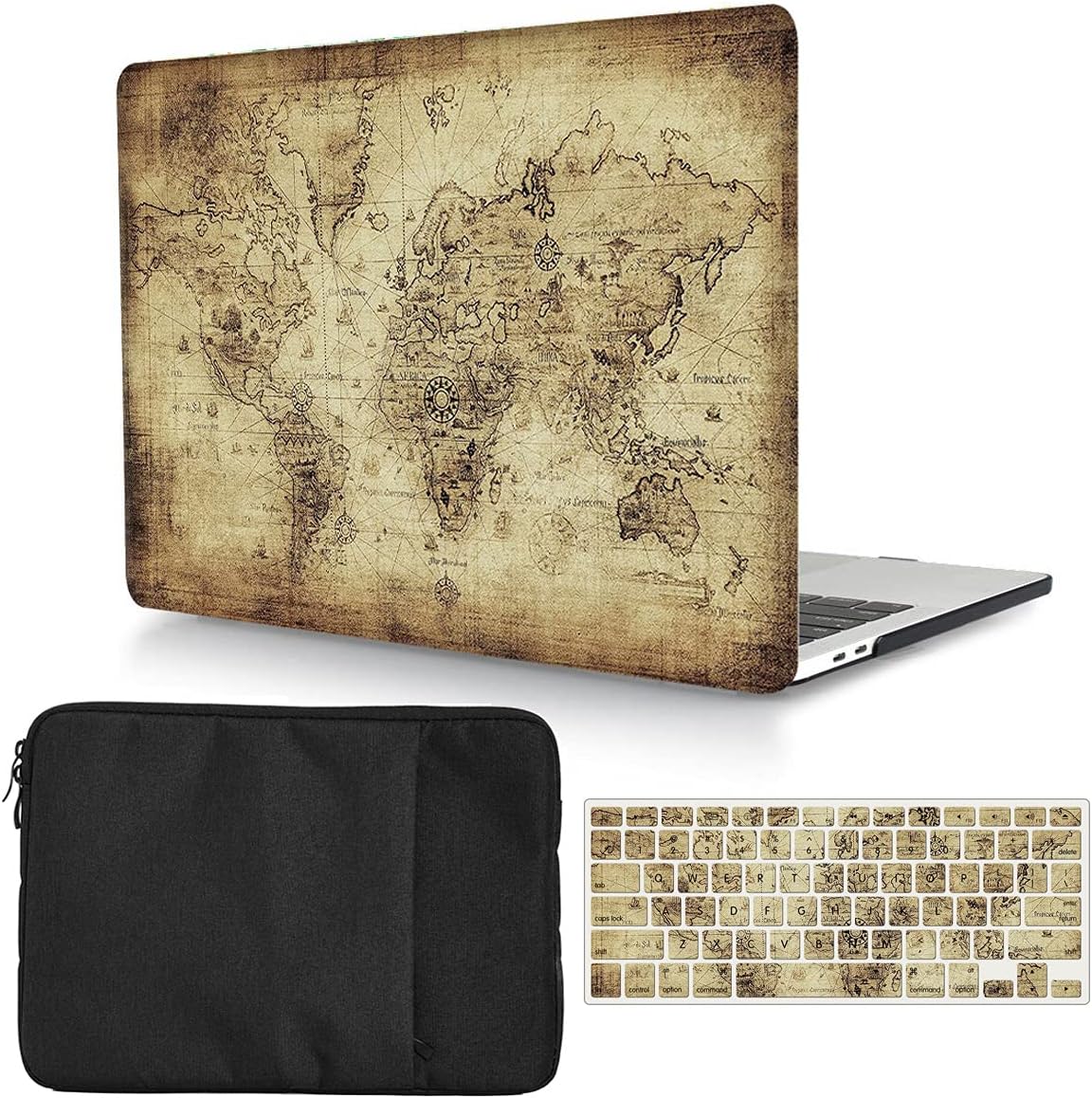 Case Compatible with MacBook Air 11 inch Model A1465/A1370, Plastic Hard Shell Protective Cover & Keyboard Cover Skin & Laptop Sleeve Bag 3 in 1 Bundle - Map