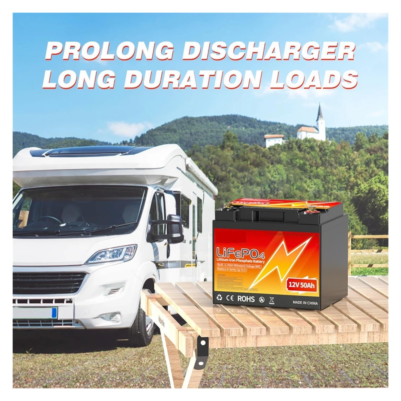 Batería de litio LiFePO4 de 12 V y 50 Ah de ciclo profundo con BMS integrado de 50 A for almacenamiento doméstico, motor de arrastre, autocaravana y sistema solar aislado de la red.
