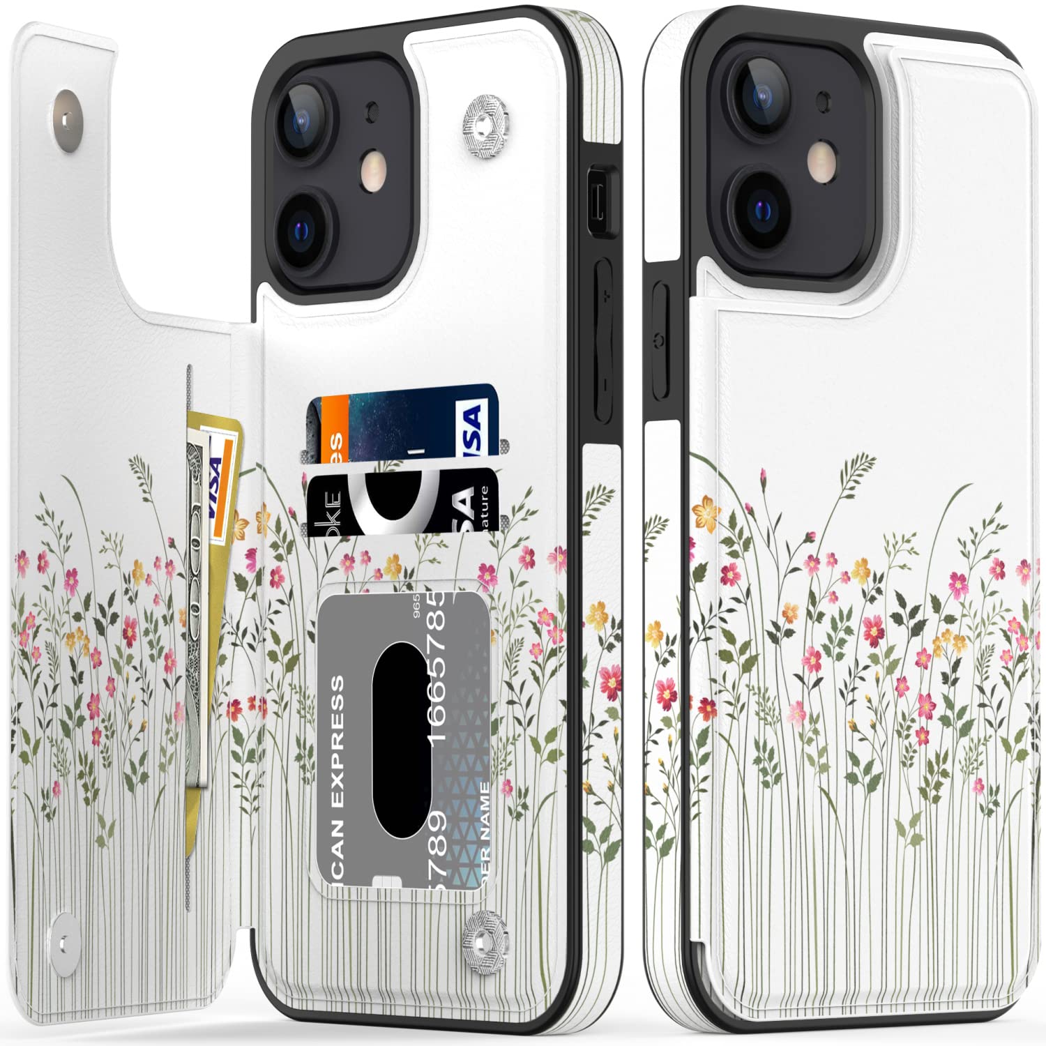 BEMAL for iPhone 12,iPhone 12 Pro Wallet Case,Flip Folio Leather Kickstand with Fashion Designs for Women Girls,Card Slots Protective Phone Cover for