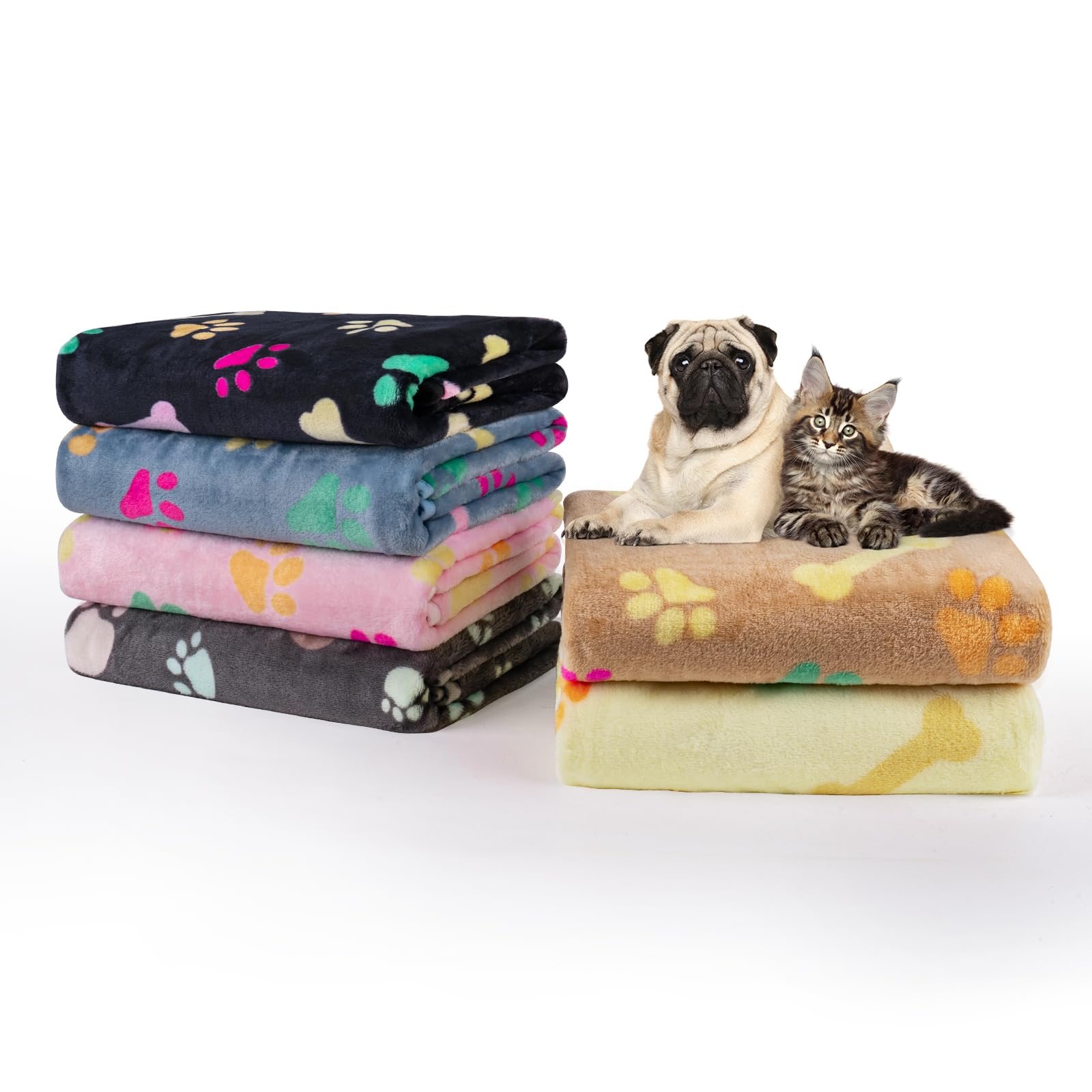 Dono 1 Pack 6 Dog&Cat Blanket, Soft Fluffy Fleece Puppy Blanket for Small Medium Large Dogs Girl, Pink Paw Print Puppy Dog Cat Warm Sleep Mat Blankets