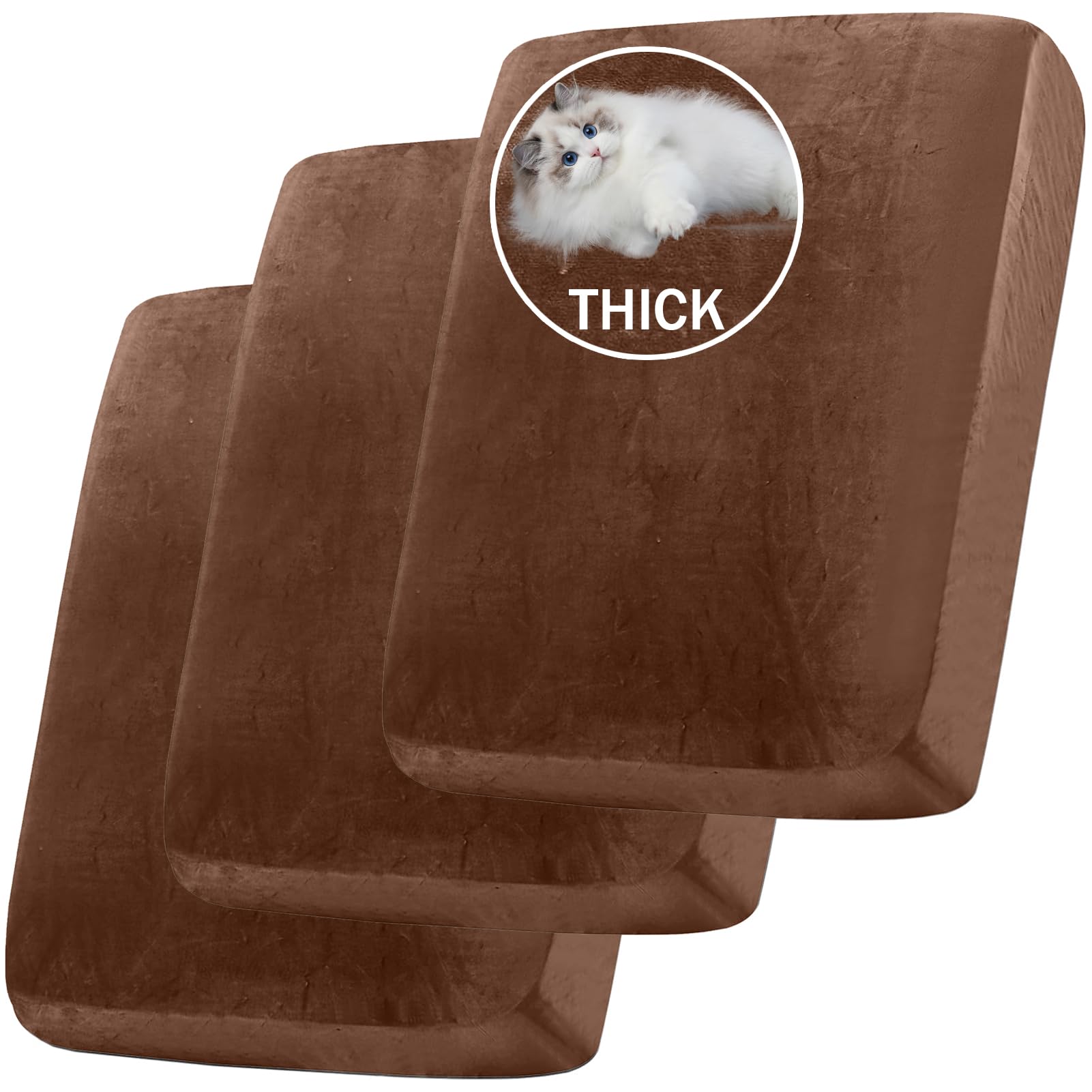 BXFUL Stretch Velvet Sofa Seat Cushion Cover, Removable Sofa Couch Covers with Elastic Bottom, Washable Furniture Slipcovers Protector for Kids and Pets (3PC Large 1-Seater,Caramel) โ image 1