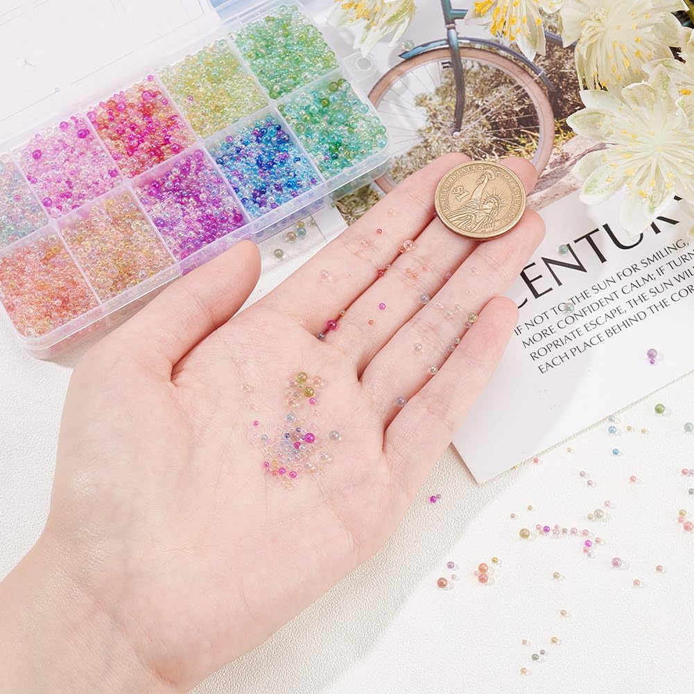 OLYCRAFT 130g 10 Colors 1-3mm Colorful Resin Bubble Beads No Hole Micro Glass Bubble Beads Iridescent Water Droplets Bubble Beads Tiny Glass Beads Tiny Beads for Resin Molds Fillers Jewelry