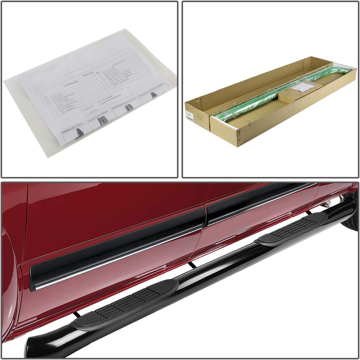 Auto Dynasty 3 Inches Side Step Nerf Bar Running Boards Compatible with Silverado Sierra 1500 2500HD 3500HD Crew Cab 19-25, Mild Steel, Black Powdercoated