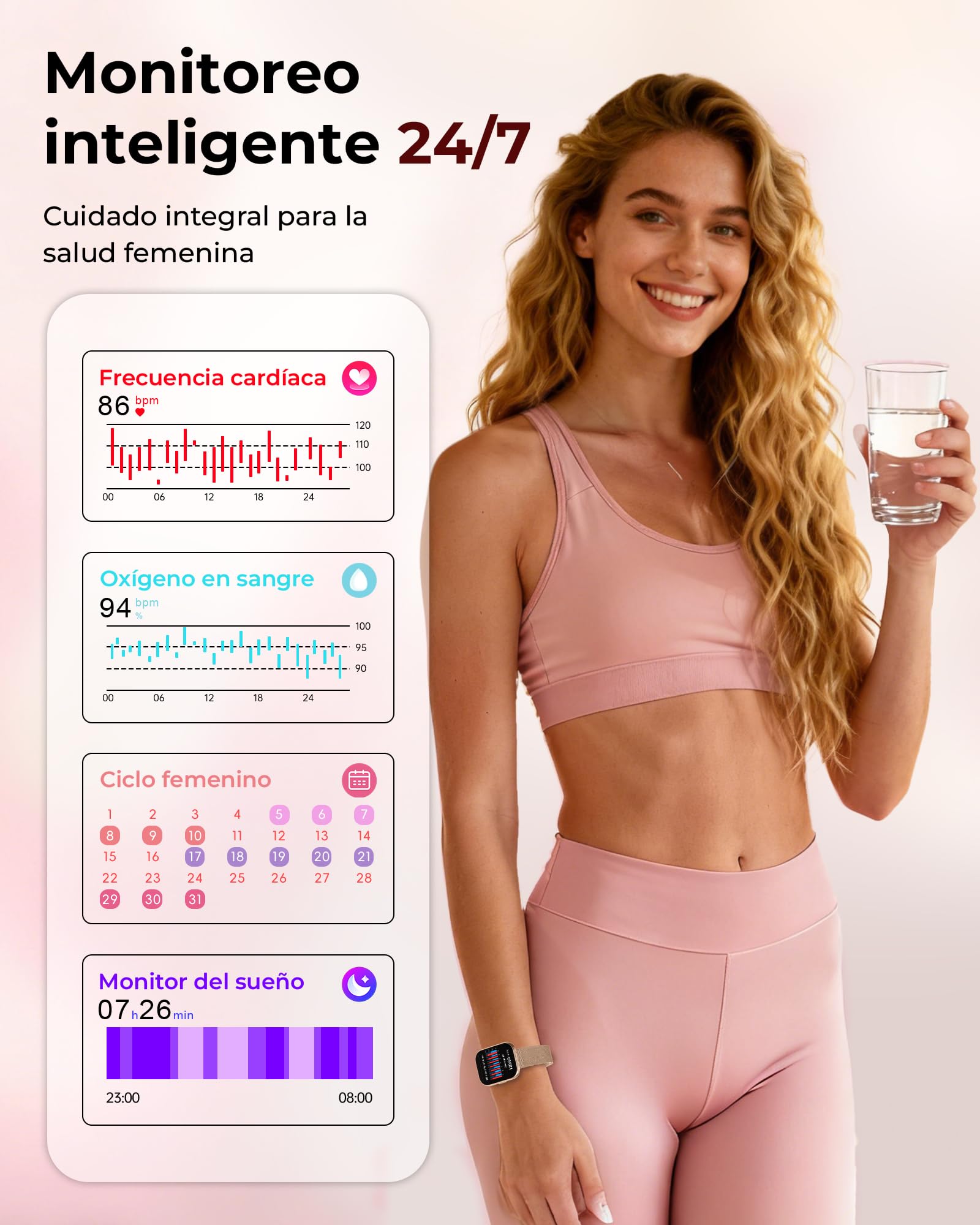 Iaret Reloj Inteligente Mujer, Regalo con 4 Correas Intercambiables y Charm, Smartwatch de 1,75", Llamadas Bluetooth, Ritmo Cardíaco SpO2 Sueño, 120+ Modos Deportivos, Compatible con Android iPhone