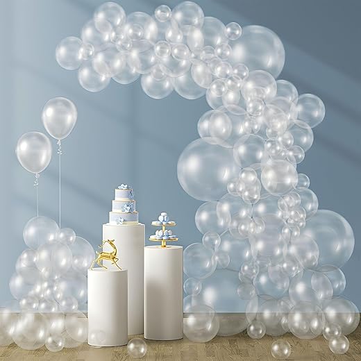 120pcs Clear Balloons, 18 12 10 5 inch Transparent Balloons Different Sizes Clear Balloon Garland for Baby Shower Wedding Bridal Shower Birthday Party Decorations