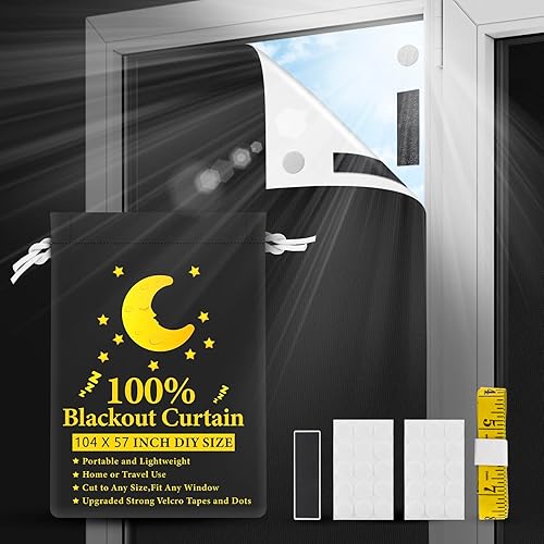 Cortinas opacas portátiles, persianas opacas para ventanas de dormitorio, 100% opacas, persianas temporales, cubierta de oscurecimiento de