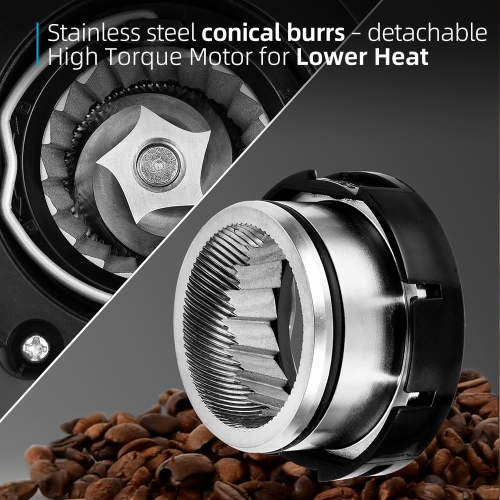 Coffee Grinder, Behmor Ideal Conical Burr Grinder, 30 Grind Settings, 2-12 Cup Capacity, 300g Bean Hopper, Low Noise, Auto Bean Closure