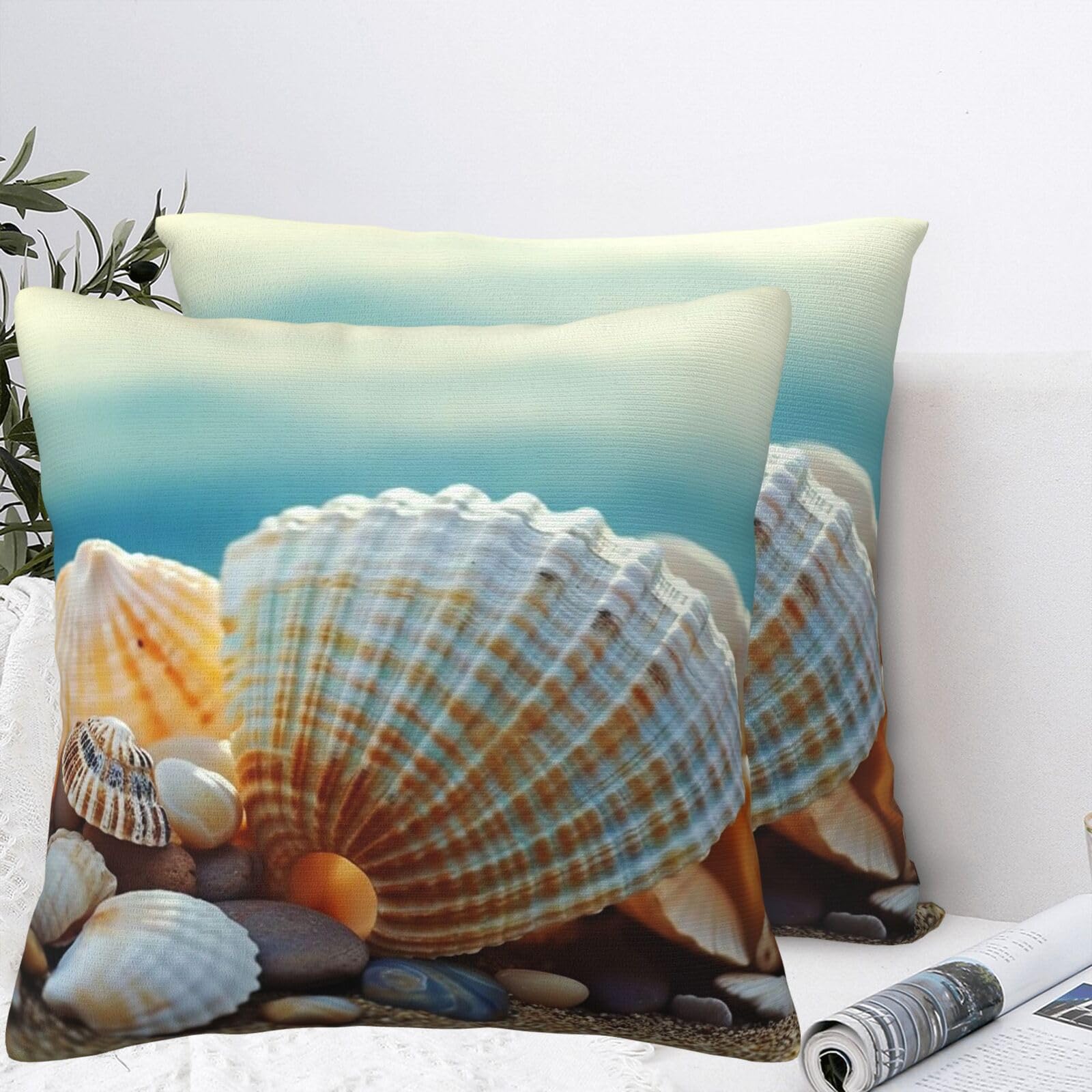 QMKFWT Beautiful Shells Plush Throw Pillow Covers 12"X12",Soft Cozy Couch Cushion Covers Decorative Pillow Cases for Holiday Home Bedroom Sofa Decors