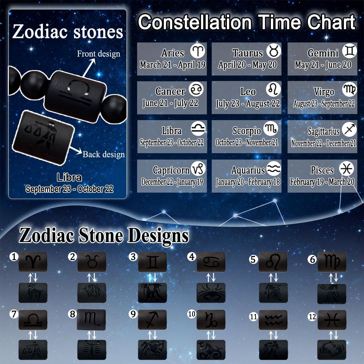 Zodiac Bracelets for Women Men 12 Constellations Healing Crystal Stone Beads Bracelet Birthday Zodiac Gifts Horoscope Spiritual Bracelet Gift image 4