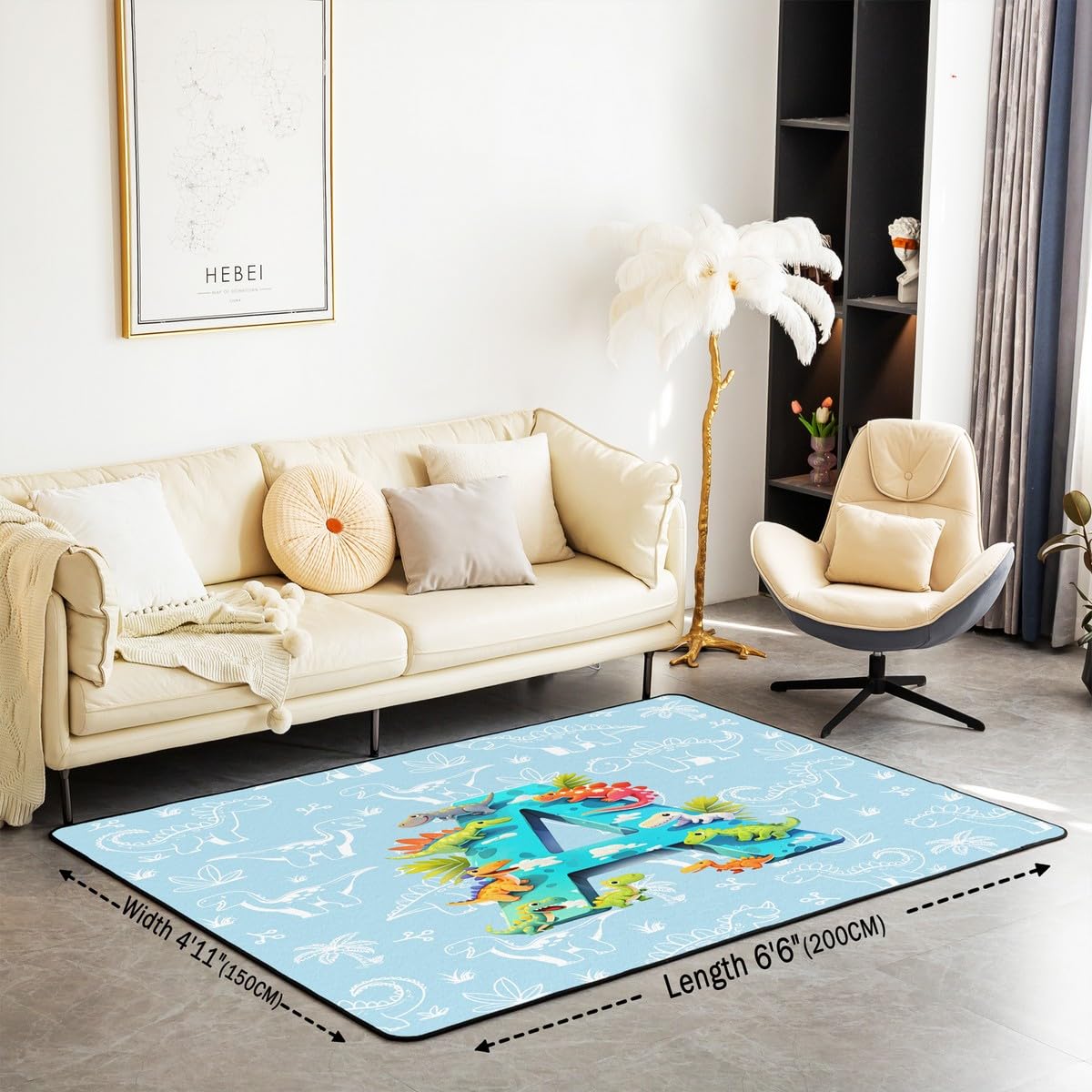 Homewish Uroczy dywan z motywem dinozaura, 100 x 150 cm, kreskówkowy inicjał litera A dywan do sypialni salonu dzikie zwierzęta dinozaur dywan dekoracja dżungla dinozaury wewnętrzna mata podłogowa