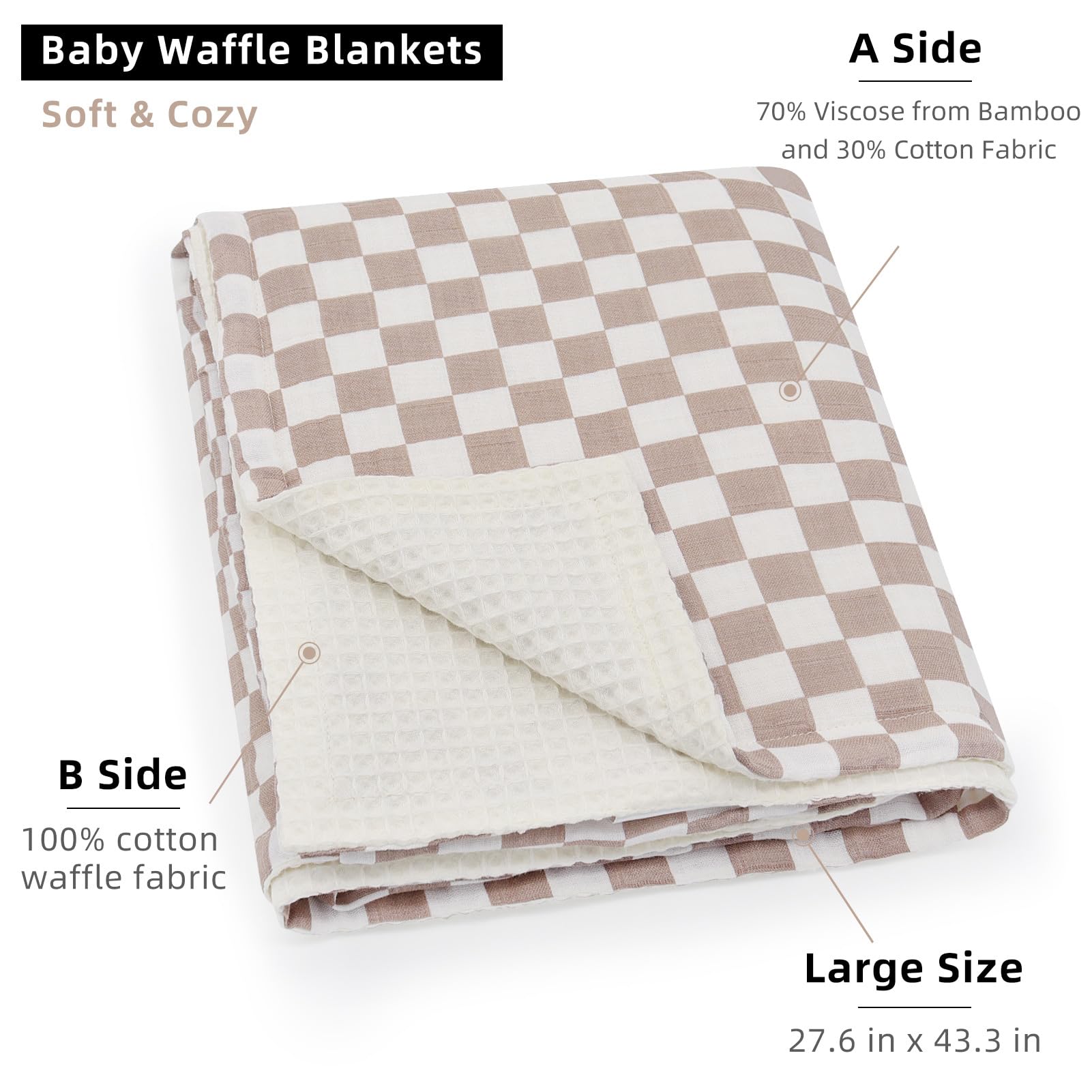 LifeTree Waffle Baby Blankets Neutral - Muslin Swaddle Blankets 70% Bamboo Viscose
