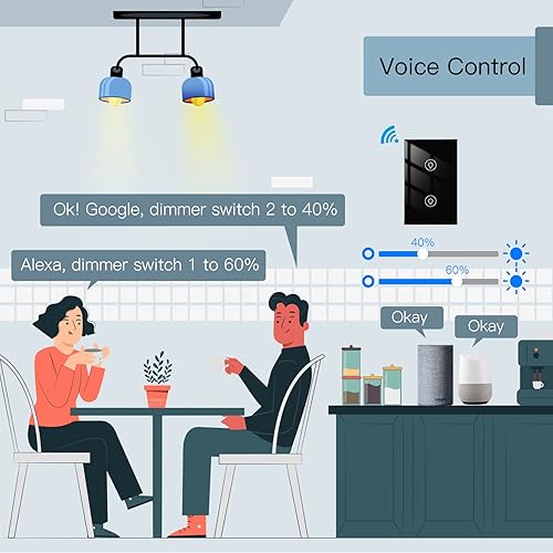 Miniatura 4 de MOES Interruptor de atenuación doble, interruptor de atenuación doble para luces LED, atenuación de rango completo, interruptor de luz inteligente