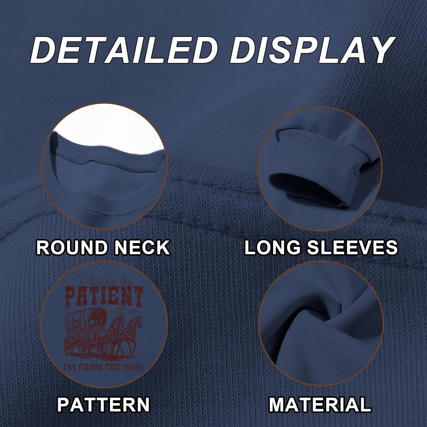 Please Be Patient With Me Im From The 1900s Sweatshirts Graphic Crewneck Sweatshirt Women Funny Long Sleeve Pullover(Grayblue,XL) - Image 6