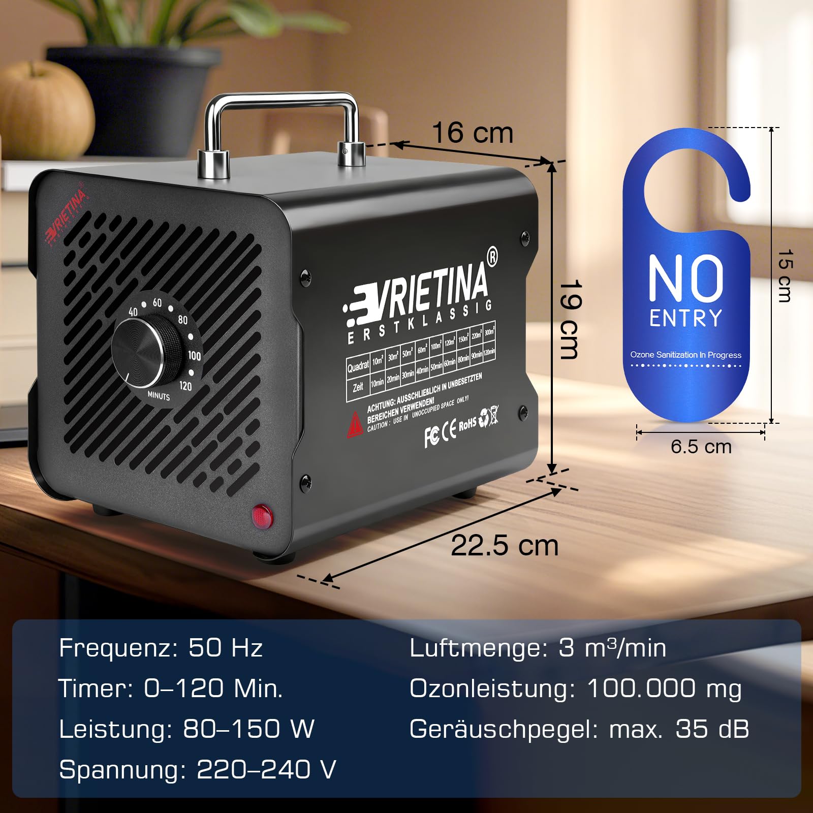 O3 Ozongenerator 100000mg/h, 120Min Timer, f. Auto Wohnung Haustier Küchen | bis 300㎡, 35dB, Industrieller Ozongerät Ozonisator Ozon Luftreiniger Geruchskiller Geruchsneutralisierer