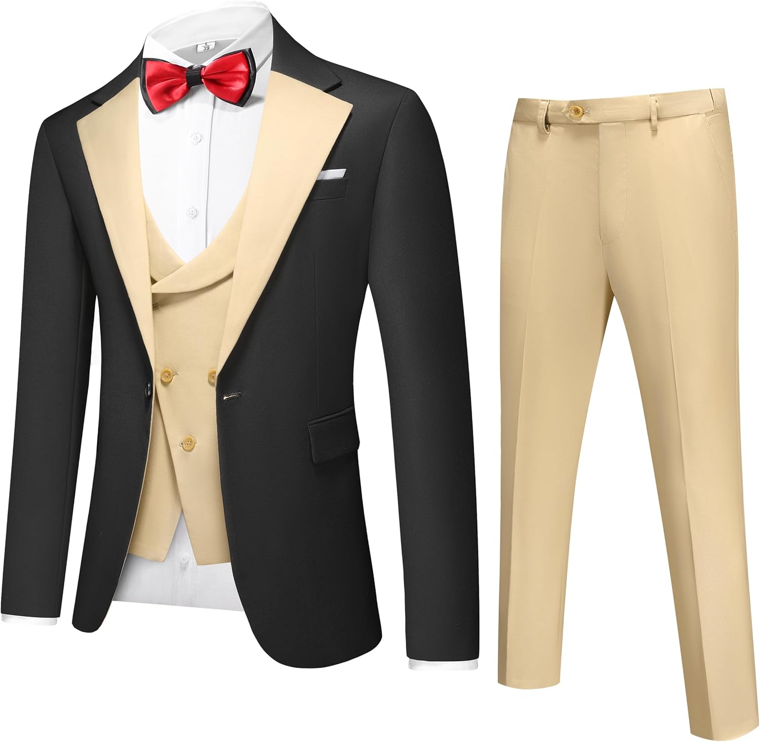 UNINUKOO Mens Tuxedo Suit Set 3 Piece Slim Fit One Button Formal Wedding Party Prom Suits for Men