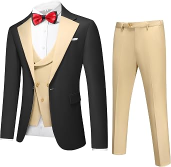UNINUKOO Mens Tuxedo Suit Set 3 Piece Slim Fit One Button Formal Wedding Party Prom Suits for Men US Size XS Champagne