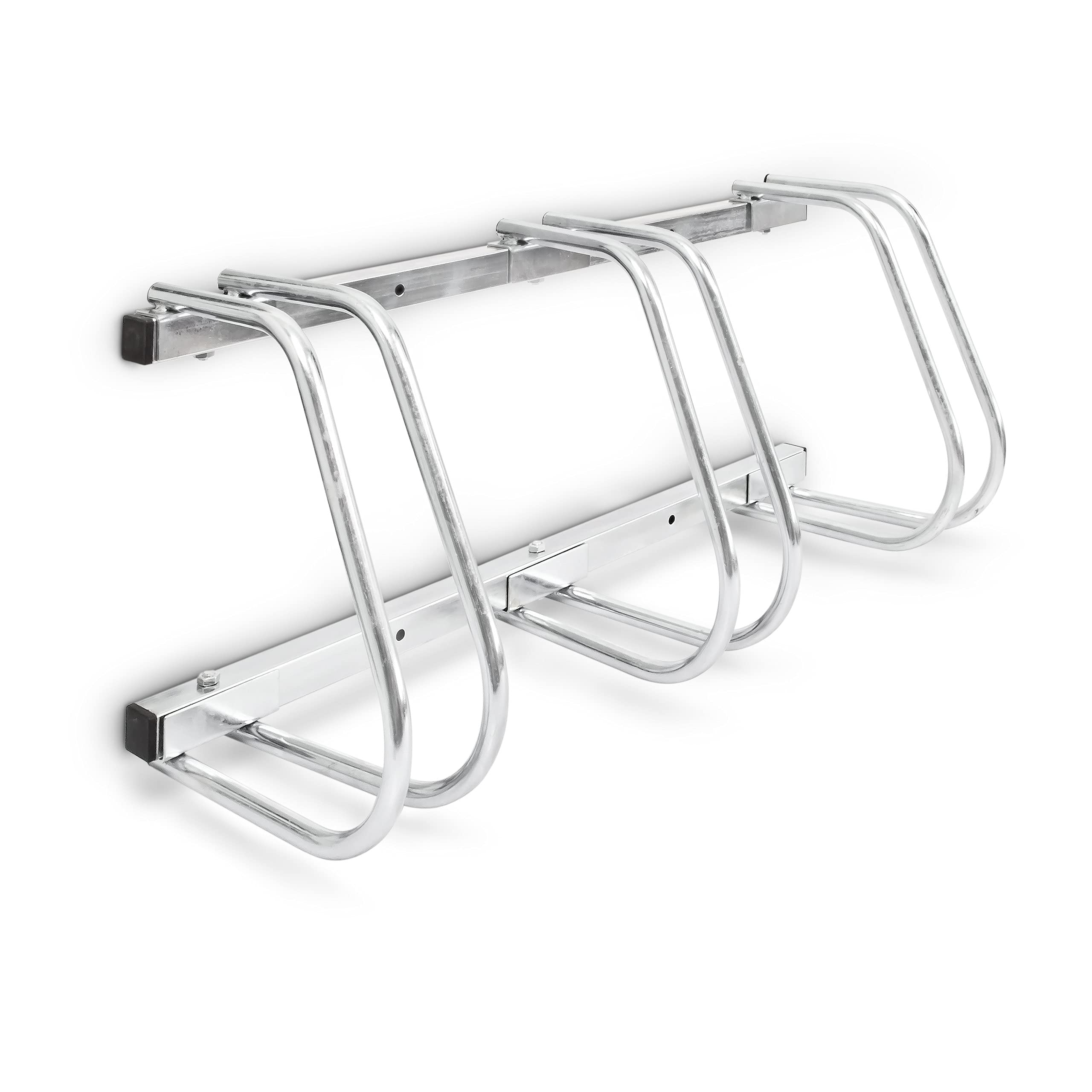Relaxdays Stand Portabici per 3 Biciclette, Montaggio alla Parete e al Pavimento, Misure HxLxP: 26 x 73 x 32 cm, Argento
