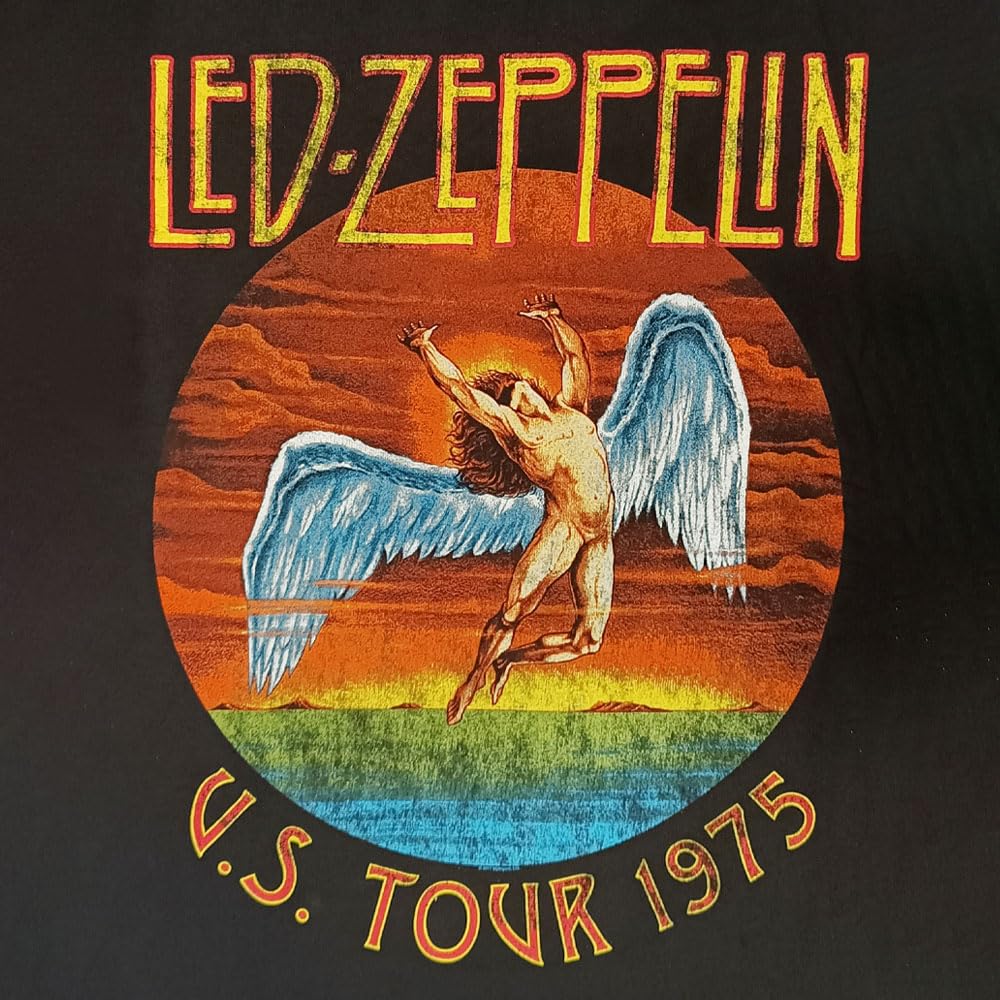 Led Zeppelin T-shirt U.S. Tour 1975 T-shirt officiel Band Rock. T-shirt unisexe adulte garçon.