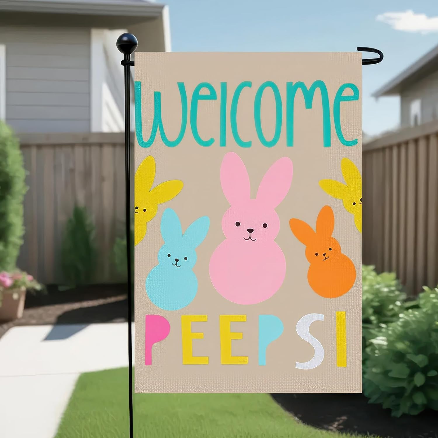 Happy Easter Garden Flag Welcome Easter Decor Double Sided 12×18 Inch Cute Bunny Spring Easter Yard Flag For Farmhouse Outside Outdoor Decorations - Image 2