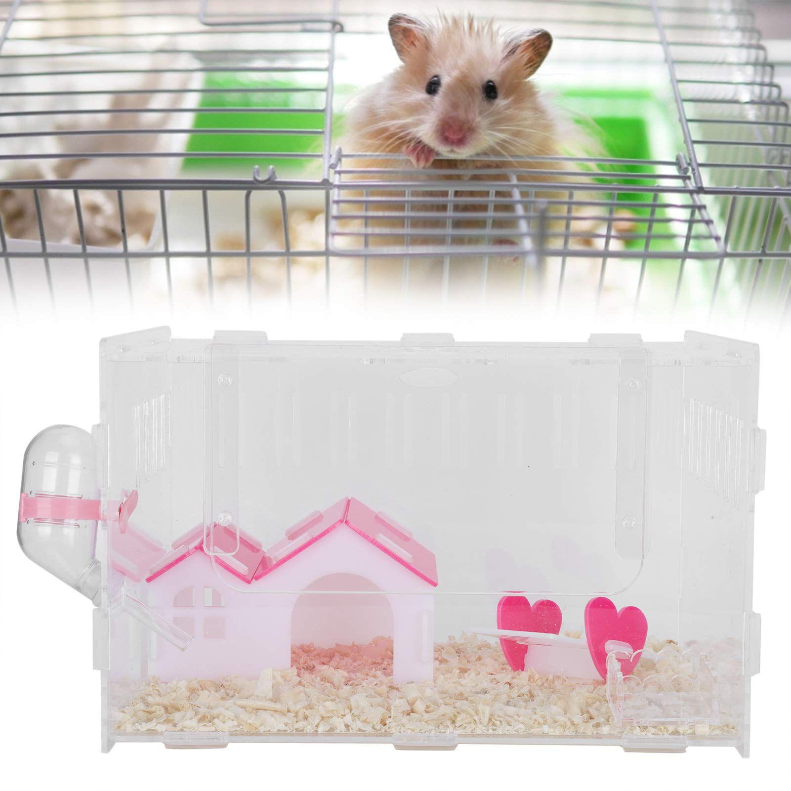 Jaula acrílica para hámster, Castillo Transparente de una Sola Capa para Mascotas pequeñas, Suministros para hámster con Cuenco de alimentación y Cuenco de Agua, Material no (L)