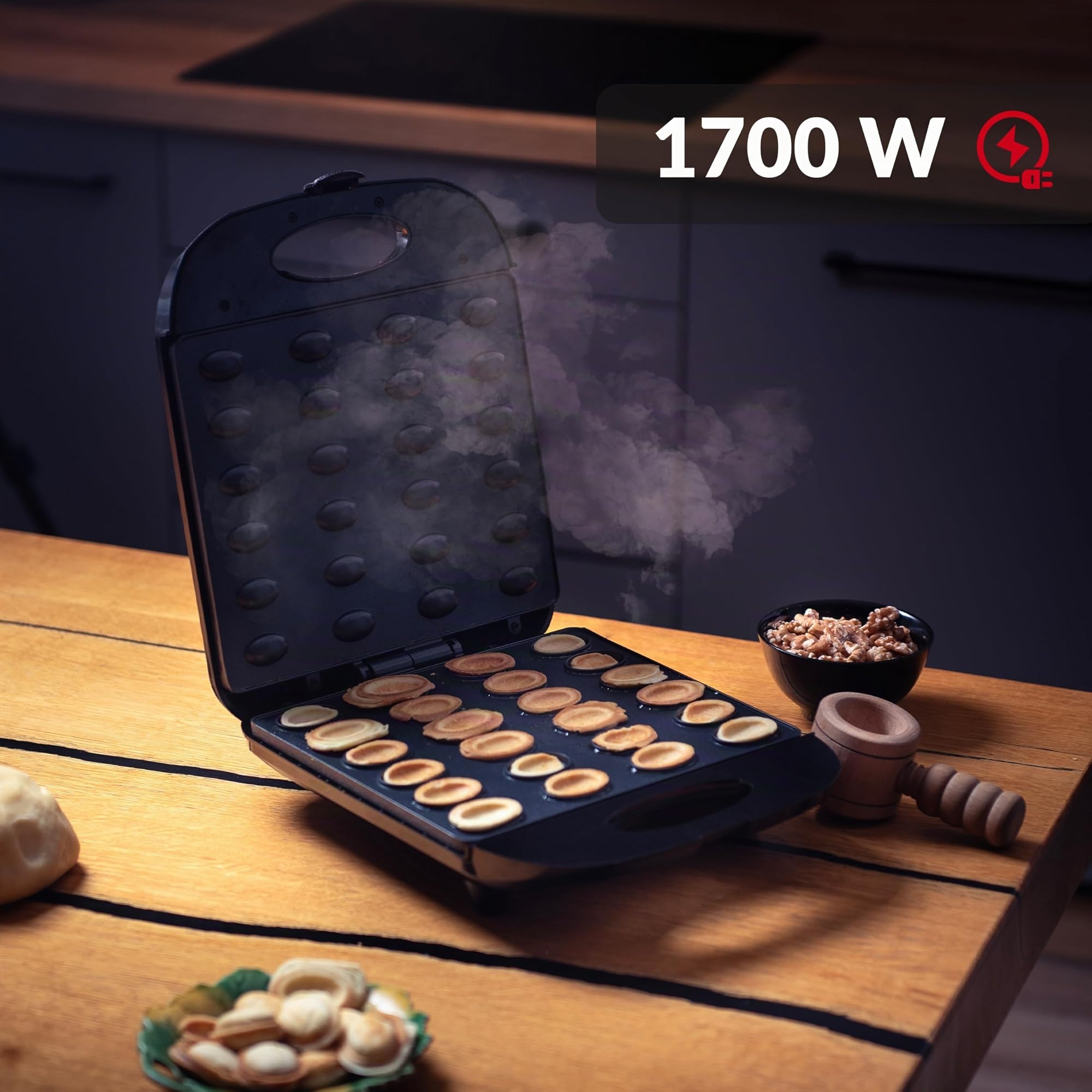 LEHMANN Nuttster Maquina para Hacer Nueces, 1700 W, Antiadherente, 24 Mitades de Nueces, Electrodomésticos de Cocina Ideal para Galletas Oreshki con Relleno de Crema