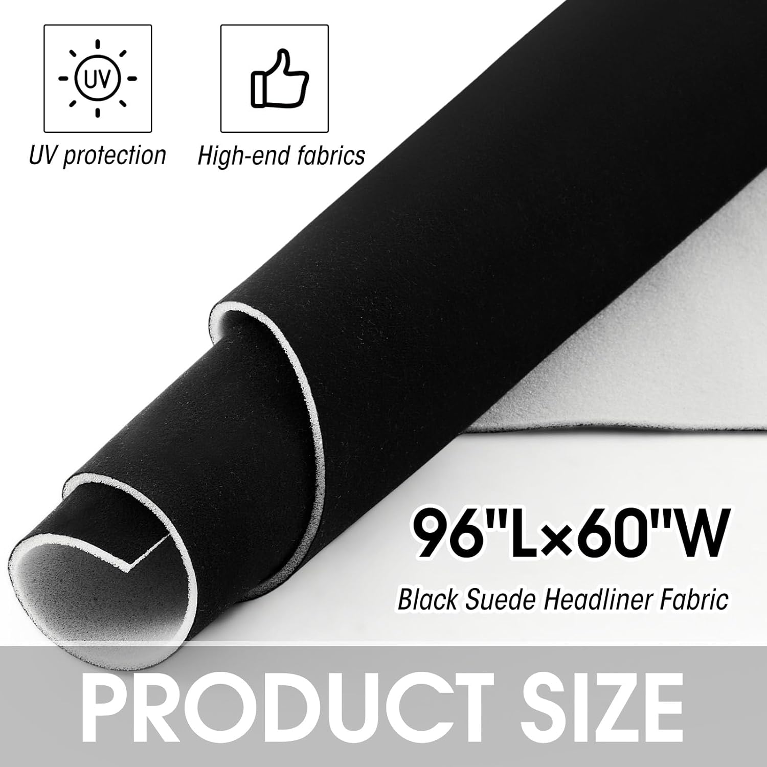 Pangda 2 Pack Black Suede Headliner Fabric with 96" L × 60" W Foam Backing Interior Replacement Material Auto Suede Fabric for Car, SUV, Boat, Pickup, Truck Interior Home Roof Upholstery Repair